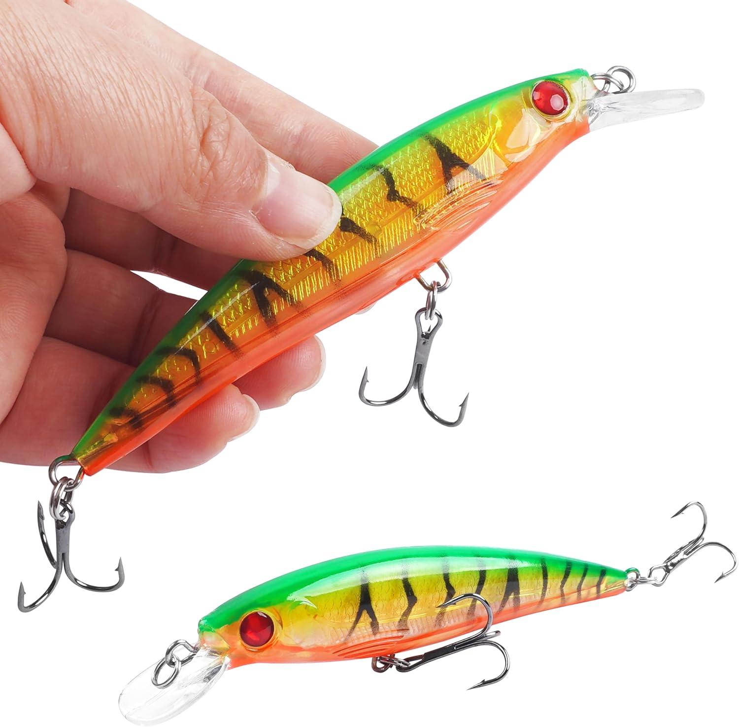 imageOROOTL Minnow Fishing Lures Jerkbaits Bass Lures Kit Lifelike Minnows Hard Floating Jerk Baits for Bass Trout Walleye Redfish Saltwater Freshwater FishingA444in046oz10pcs