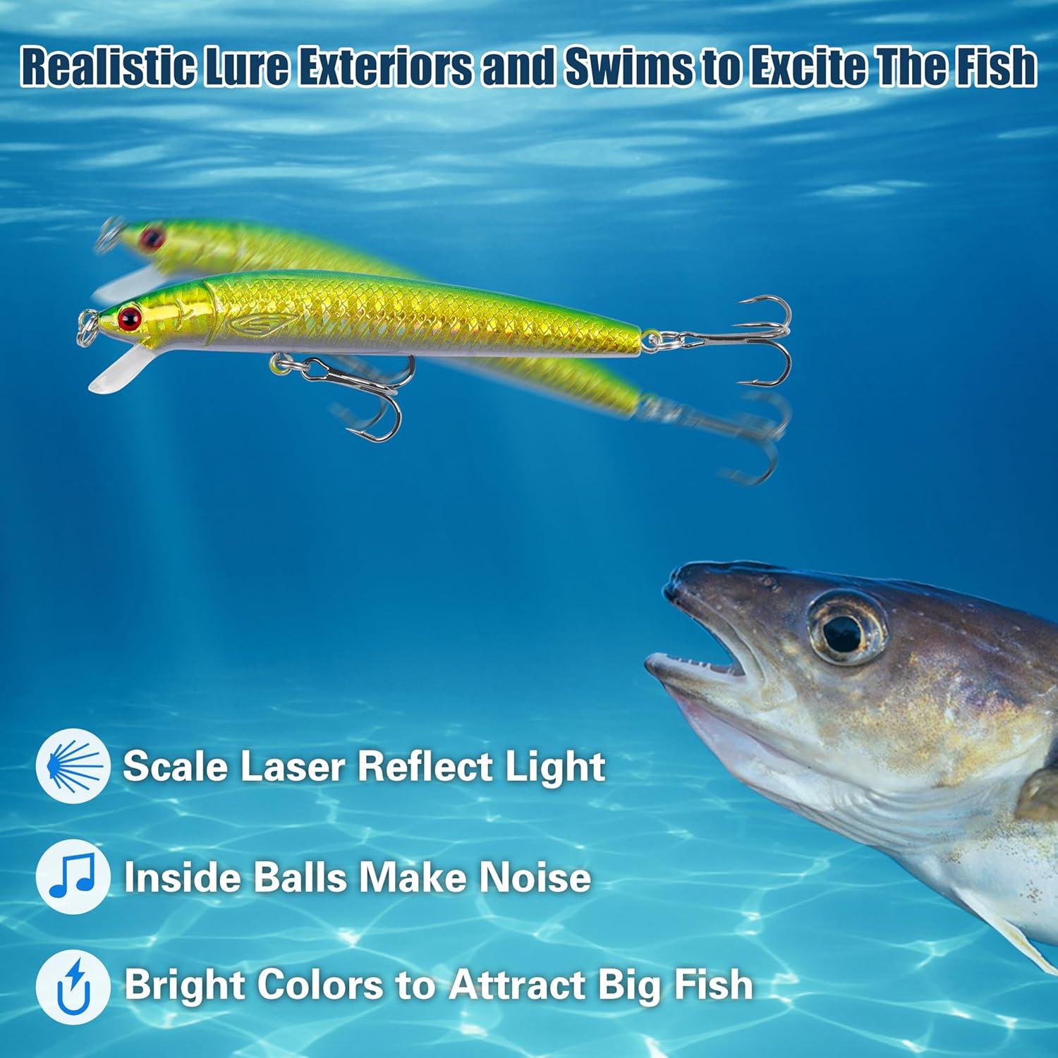 imageOROOTL Minnow Fishing Lures Jerkbaits Bass Lures Kit Lifelike Minnows Hard Floating Jerk Baits for Bass Trout Walleye Redfish Saltwater Freshwater FishingB39in027oz8pcs