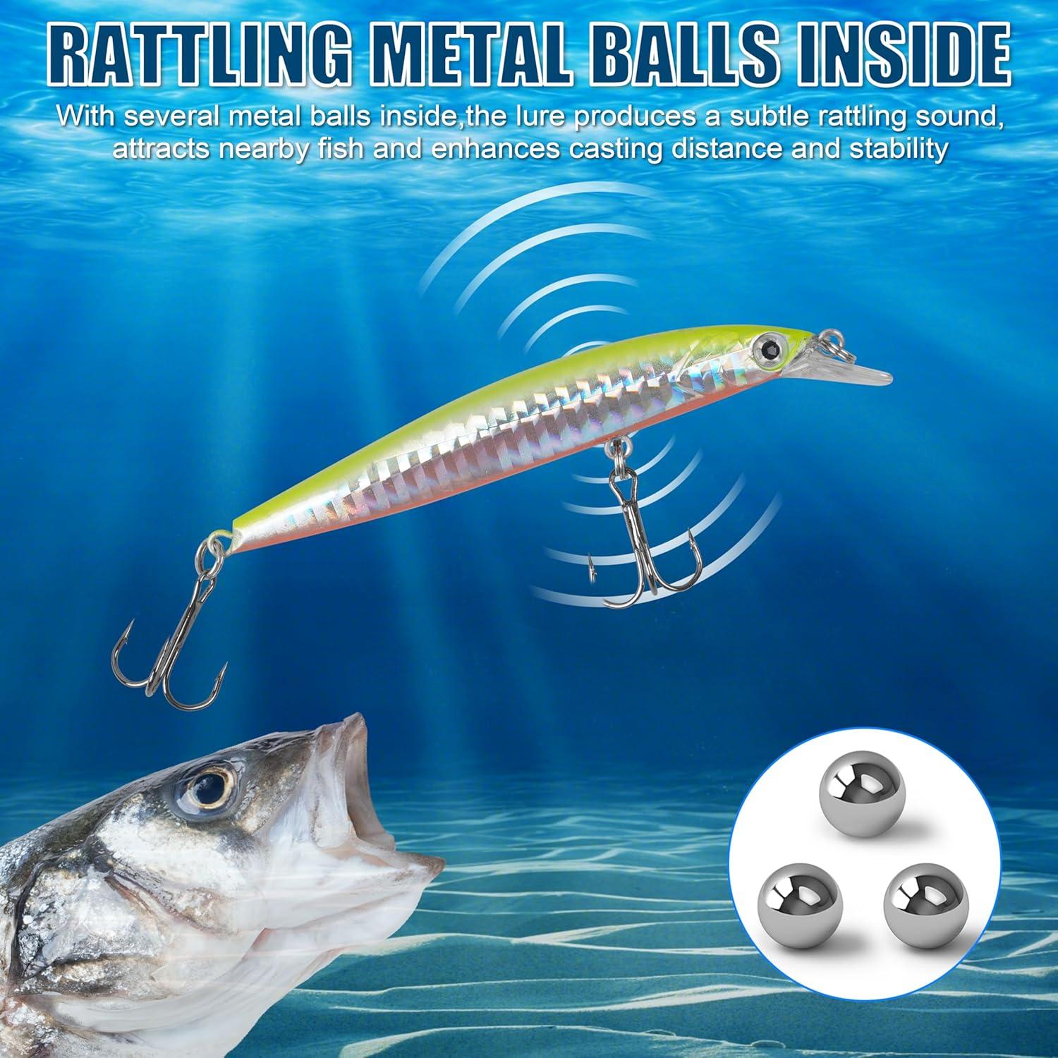 imageOROOTL Minnow Fishing Lures Jerkbaits Bass Lures Kit Lifelike Minnows Hard Floating Jerk Baits for Bass Trout Walleye Redfish Saltwater Freshwater FishingC39in025oz8pcs