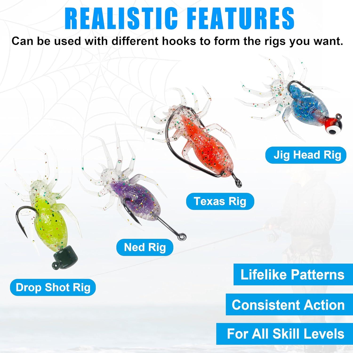 imageOROOTL Soft Fishing Lures Kit 35pcs Spider Fishing Lures Kit Soft Plastic Artificial Spider Baits Swimming Lures Small Soft Swimbaits for Bass Trout Crappie Redfish Freshwater Saltwater Fishing