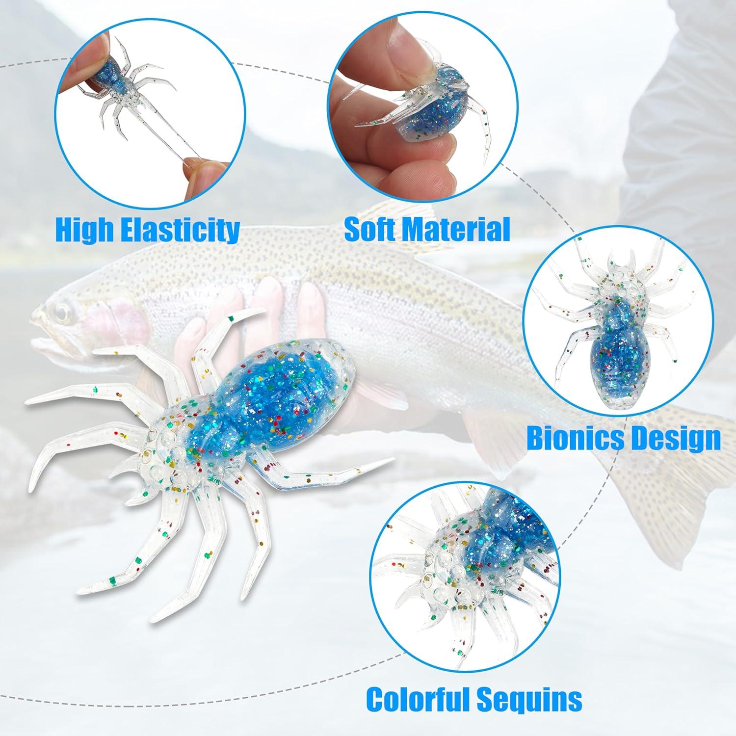 imageOROOTL Soft Fishing Lures Kit 35pcs Spider Fishing Lures Kit Soft Plastic Artificial Spider Baits Swimming Lures Small Soft Swimbaits for Bass Trout Crappie Redfish Freshwater Saltwater Fishing