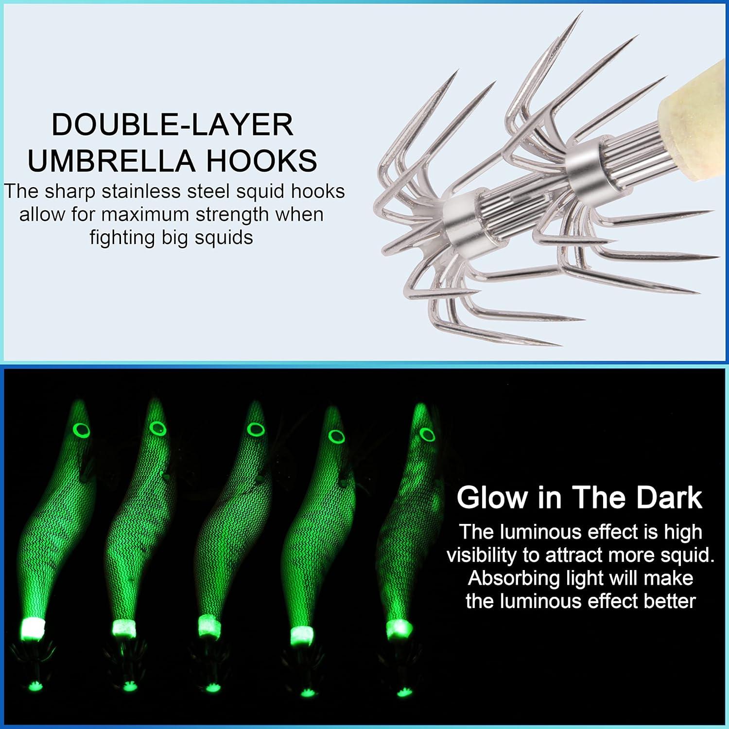 imageOROOTL Squid Jigs Saltwater Fishing Lures Glow in The Dark Saltwater Fishing Jigs Shrimp Lures Kit 25inch 3inch Squid Jig for Cuttlefish Octopus255pcs