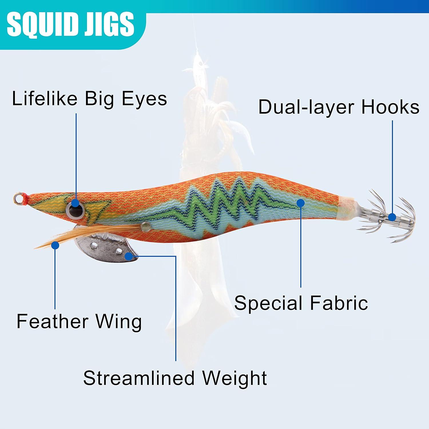 imageOROOTL Squid Jigs Saltwater Fishing Lures Glow in The Dark Saltwater Fishing Jigs Shrimp Lures Kit 25inch 3inch Squid Jig for Cuttlefish Octopus305pcs
