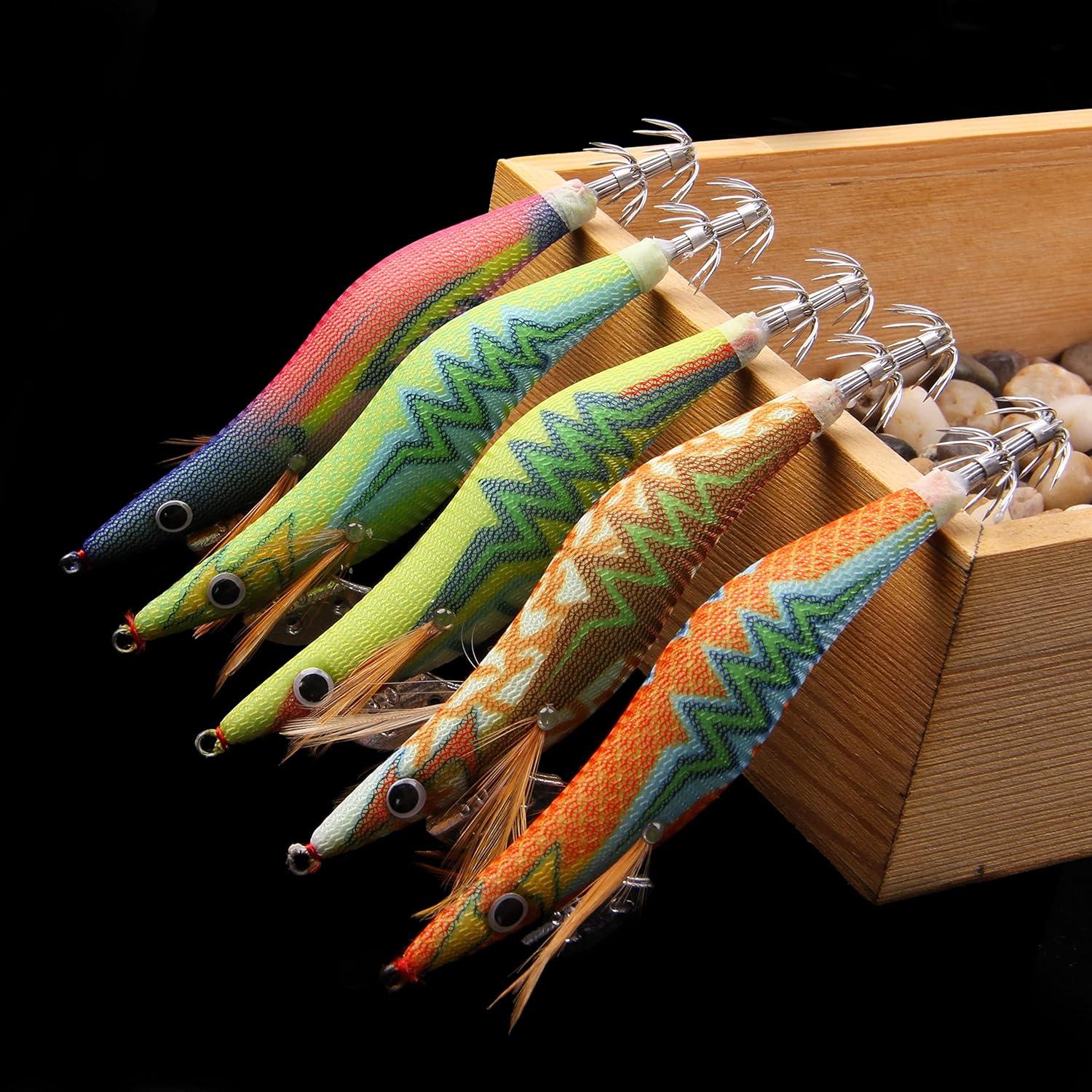 imageOROOTL Squid Jigs Saltwater Fishing Lures Glow in The Dark Saltwater Fishing Jigs Shrimp Lures Kit 25inch 3inch Squid Jig for Cuttlefish Octopus305pcs