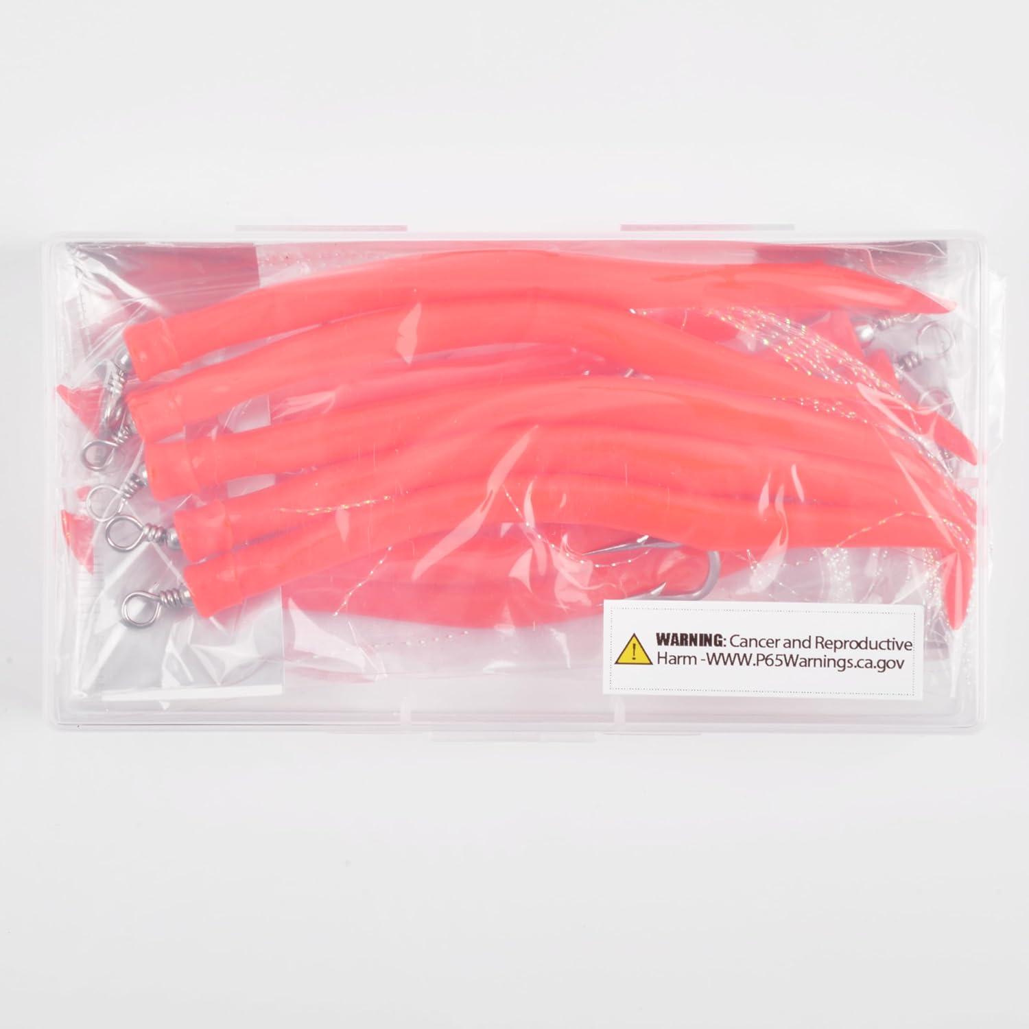 imageOROOTL Striped Bass Tube Lures 10pcs Classic Striped Bass Lures Saltwater Fishing Trolling Lure Rig Glow Tube Teaser with Stainless Steel Hook Barrel Swivel for Offshore Big Game FishingRedGreen