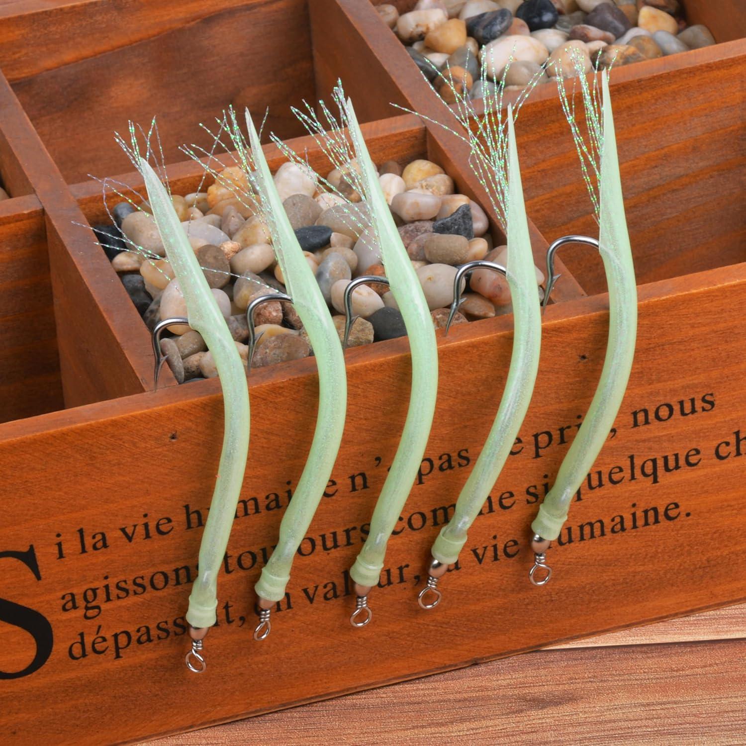 imageOROOTL Striped Bass Tube Lures 10pcs Classic Striped Bass Lures Saltwater Fishing Trolling Lure Rig Glow Tube Teaser with Stainless Steel Hook Barrel Swivel for Offshore Big Game FishingRedGreen