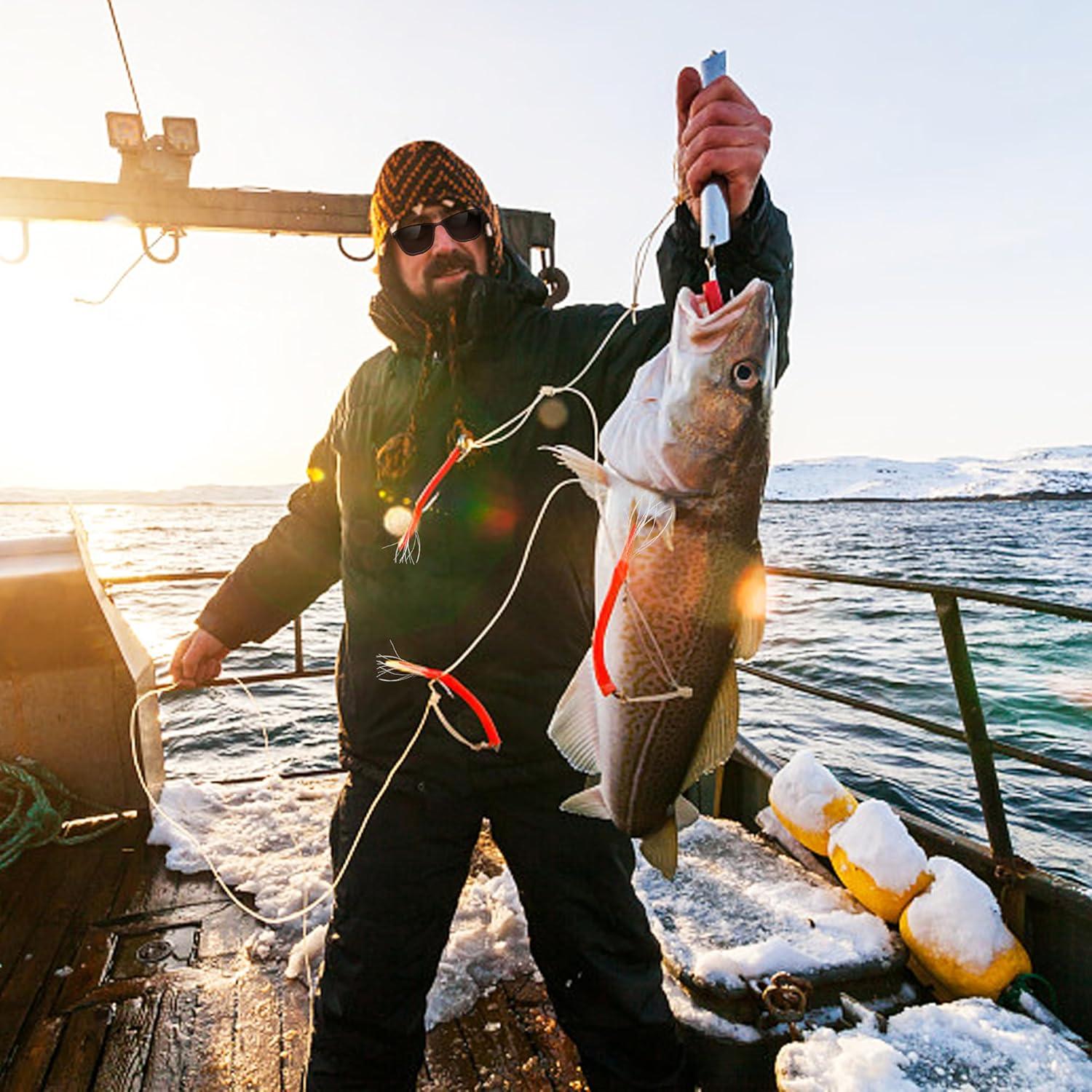 imageOROOTL Striped Bass Tube Lures 10pcs Classic Striped Bass Lures Saltwater Fishing Trolling Lure Rig Glow Tube Teaser with Stainless Steel Hook Barrel Swivel for Offshore Big Game FishingRedGreen