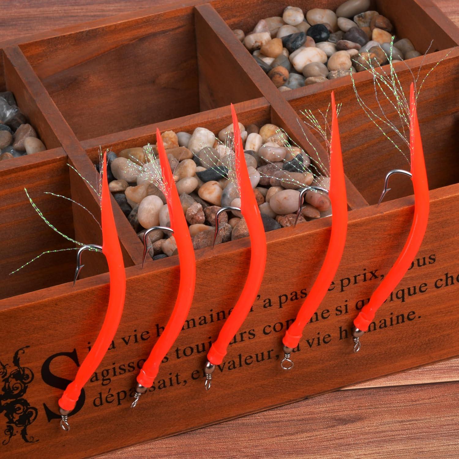 imageOROOTL Striped Bass Tube Lures 10pcs Classic Striped Bass Lures Saltwater Fishing Trolling Lure Rig Glow Tube Teaser with Stainless Steel Hook Barrel Swivel for Offshore Big Game FishingRedGreen