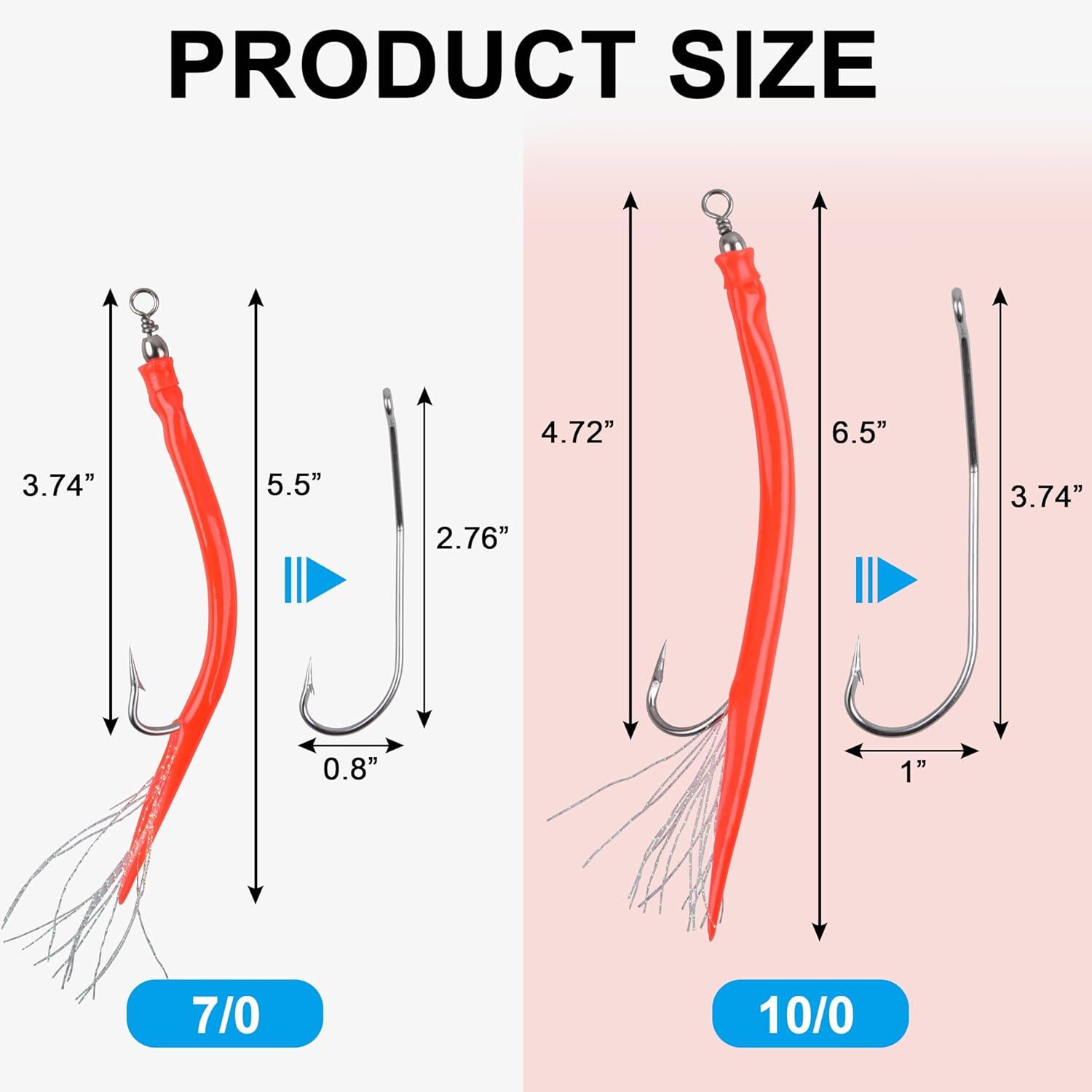 imageOROOTL Striped Bass Tube Lures 10pcs Classic Striped Bass Lures Saltwater Fishing Trolling Lure Rig Glow Tube Teaser with Stainless Steel Hook Barrel Swivel for Offshore Big Game FishingRed