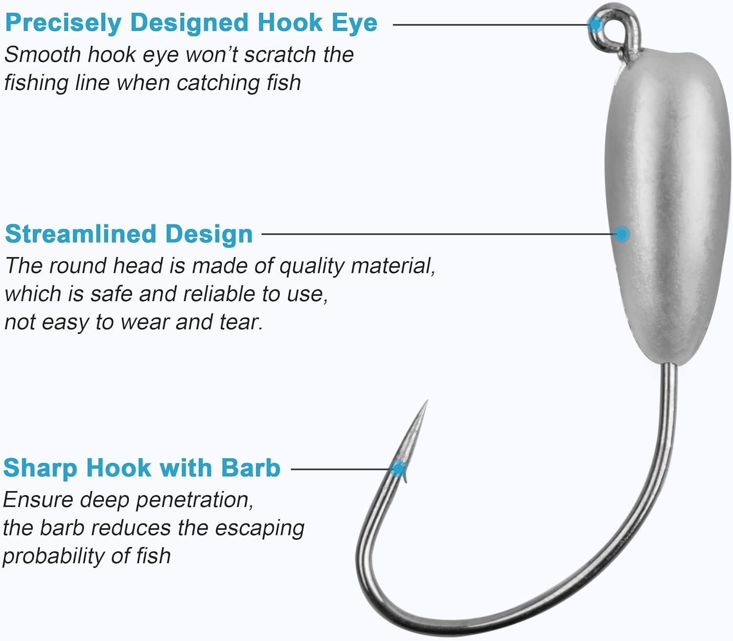 imageOROOTL Tube Jigs Heads for Bass Fishing 12pcs Tube Bait Hooks Swimbait Jig Head 38oz 14oz 18 oz Unpainted Teardrop Jig Heads for Crappie Bass Panfish Trout Freshwater Saltwater FishingMixed Size12pcs