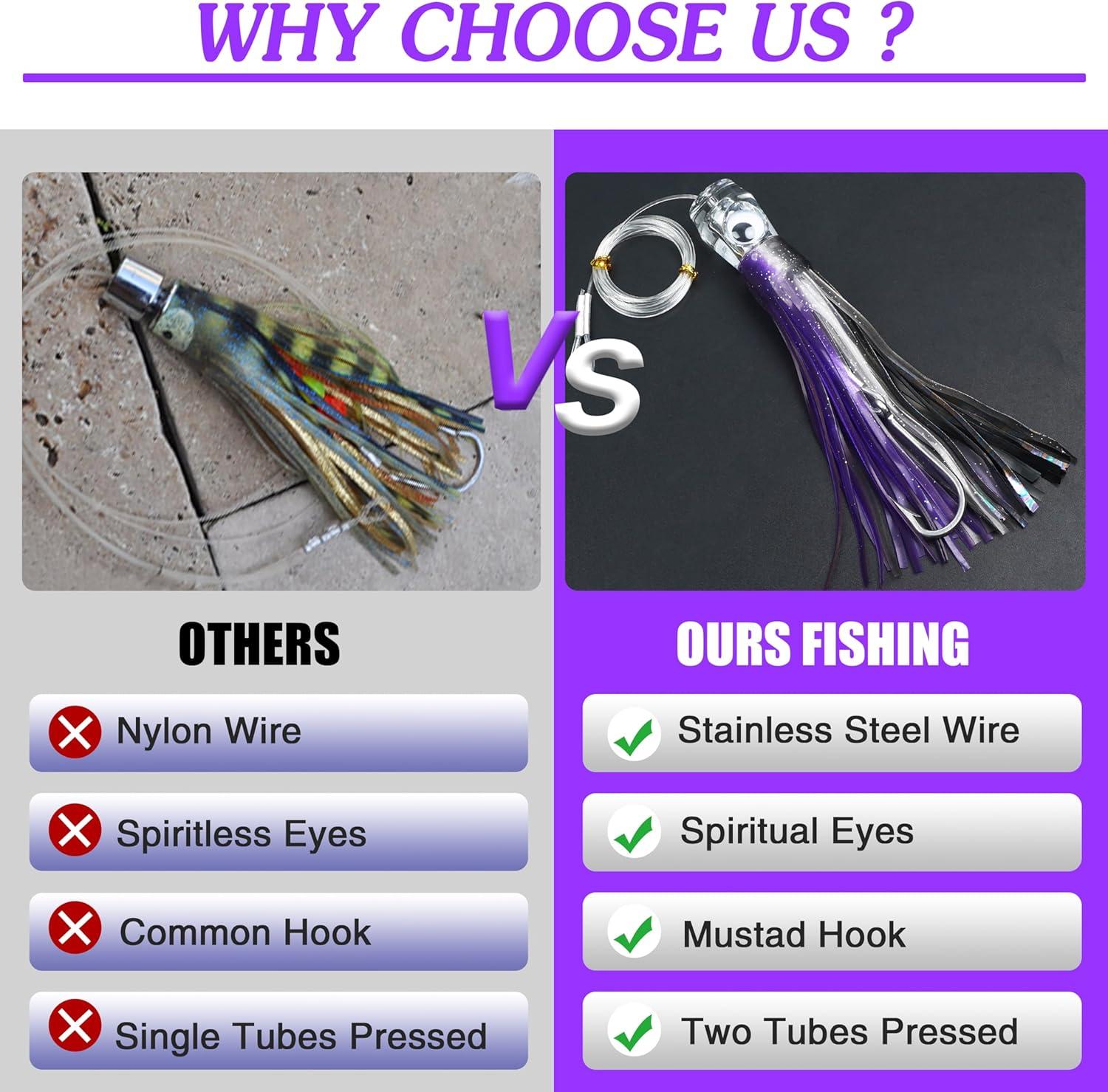 imageSaltwater Fishing Lures 69inch Trolling Lures for Marlin Mahi Tuna Dolphin Shark Big Game Deep Sea Fishing Baits Squid Skirts Rigged Hooks Ocean Gear TacklePurple1pcs