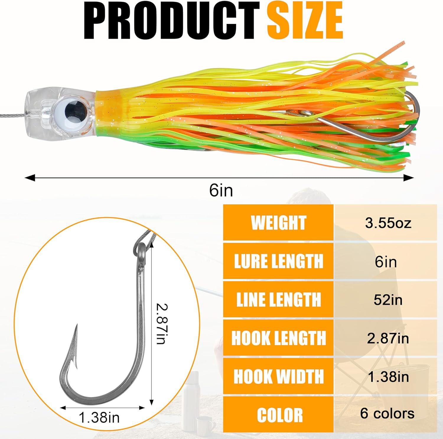 imageSaltwater Fishing Lures 69inch Trolling Lures for Marlin Mahi Tuna Dolphin Shark Big Game Deep Sea Fishing Baits Squid Skirts Rigged Hooks Ocean Gear Tackle6pcs with bag