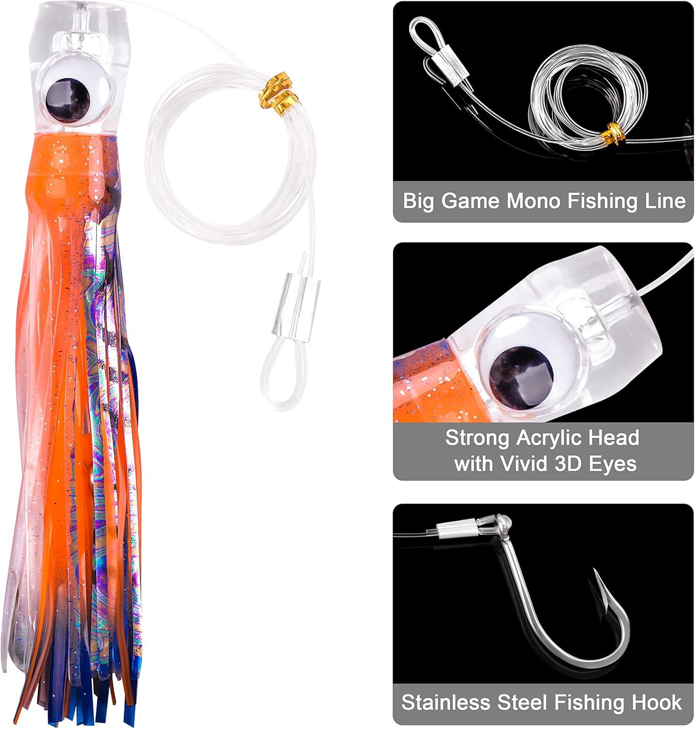 imageSaltwater Fishing Lures 69inch Trolling Lures for Marlin Mahi Tuna Dolphin Shark Big Game Deep Sea Fishing Baits Squid Skirts Rigged Hooks Ocean Gear TackleOrange1pcs