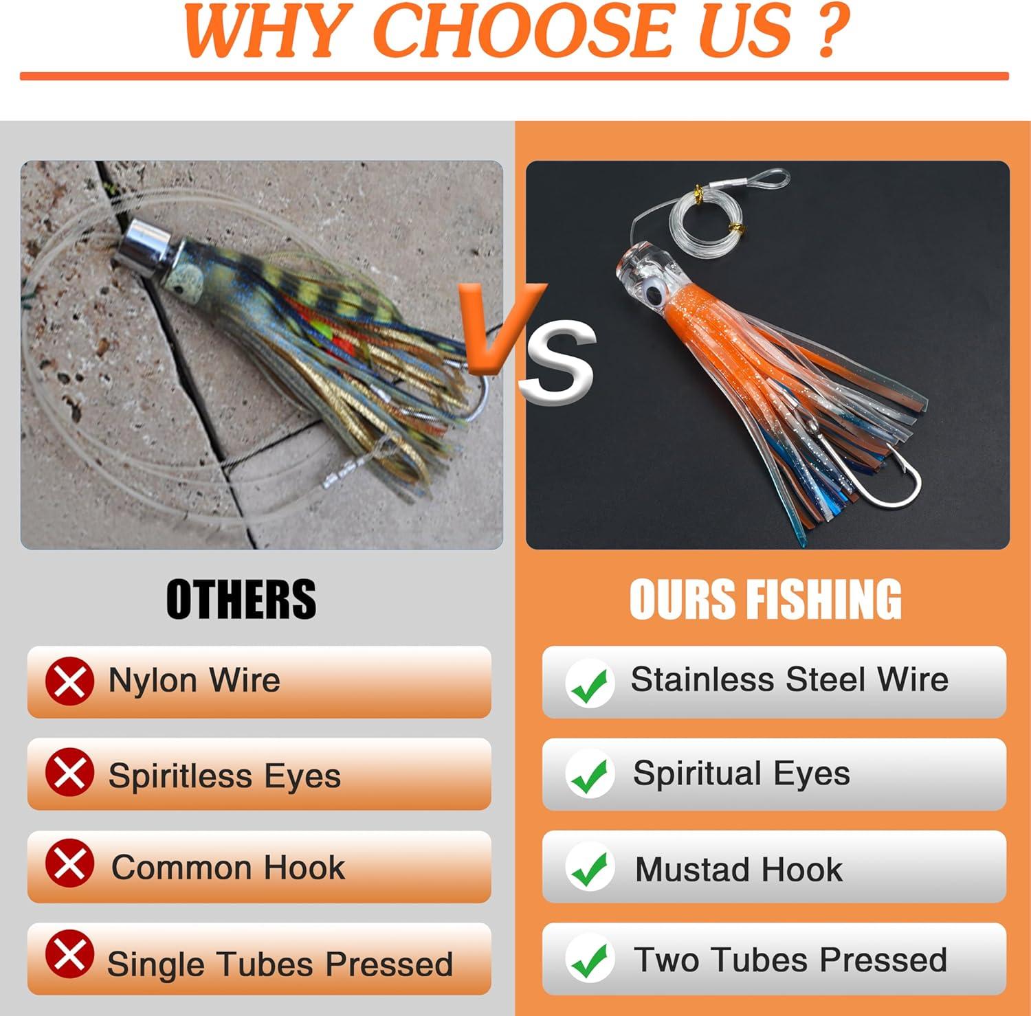 imageSaltwater Fishing Lures 69inch Trolling Lures for Marlin Mahi Tuna Dolphin Shark Big Game Deep Sea Fishing Baits Squid Skirts Rigged Hooks Ocean Gear TackleOrange1pcs