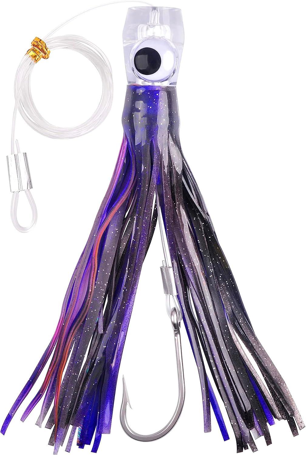 imageSaltwater Fishing Lures 69inch Trolling Lures for Marlin Mahi Tuna Dolphin Shark Big Game Deep Sea Fishing Baits Squid Skirts Rigged Hooks Ocean Gear TacklePurple1pcs