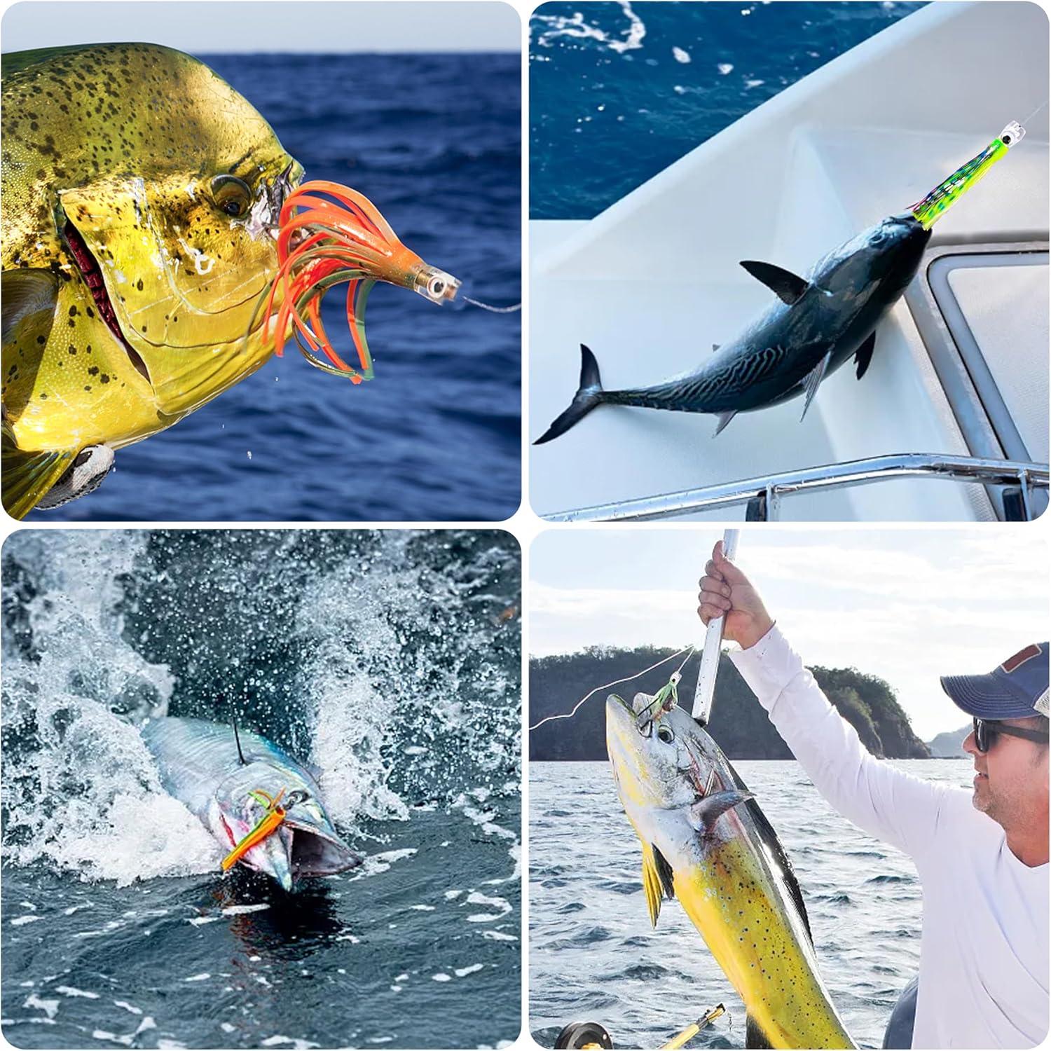 imageSaltwater Fishing Lures 69inch Trolling Lures for Marlin Mahi Tuna Dolphin Shark Big Game Deep Sea Fishing Baits Squid Skirts Rigged Hooks Ocean Gear TacklePurple1pcs