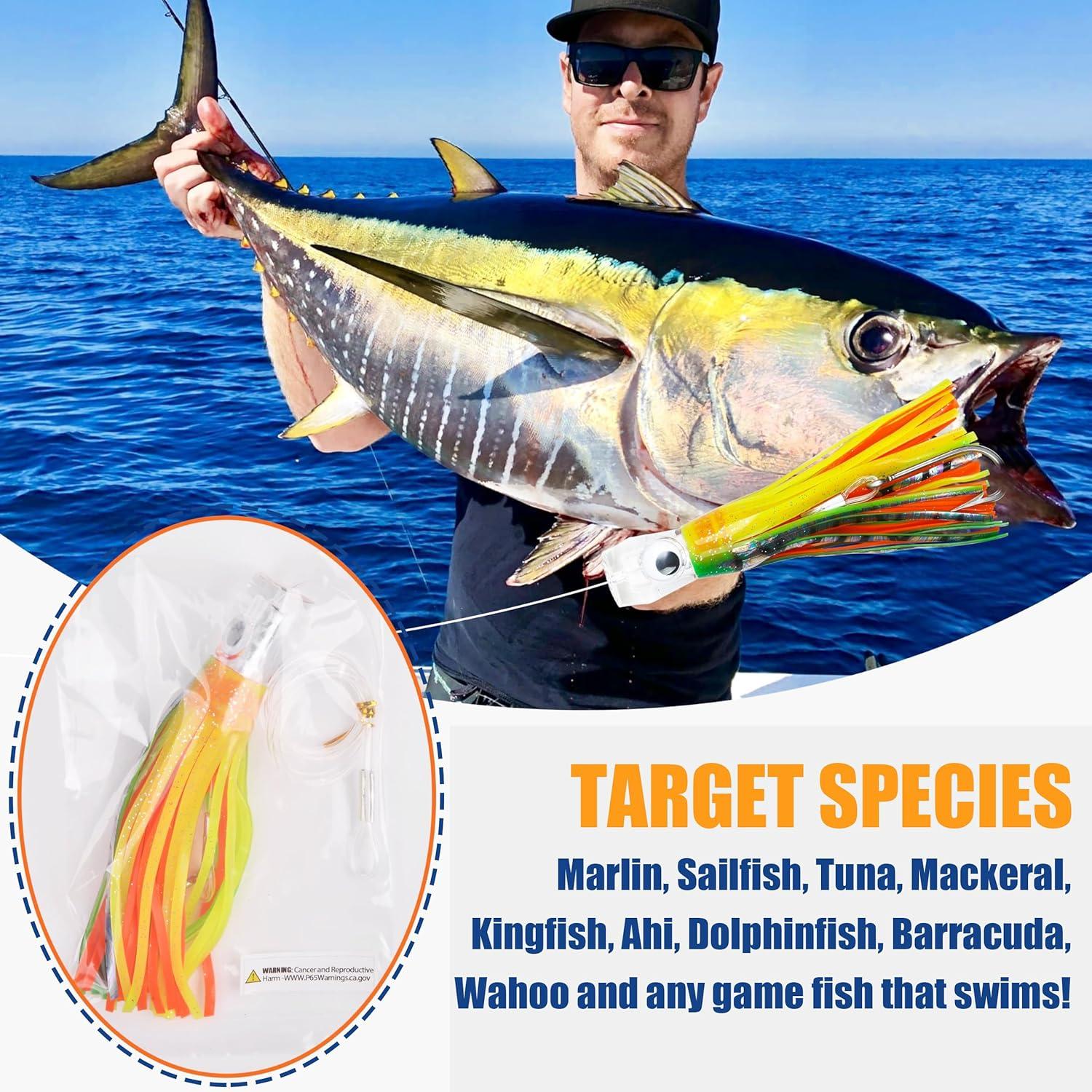 imageSaltwater Fishing Lures 69inch Trolling Lures for Marlin Mahi Tuna Dolphin Shark Big Game Deep Sea Fishing Baits Squid Skirts Rigged Hooks Ocean Gear TackleOrange1pcs