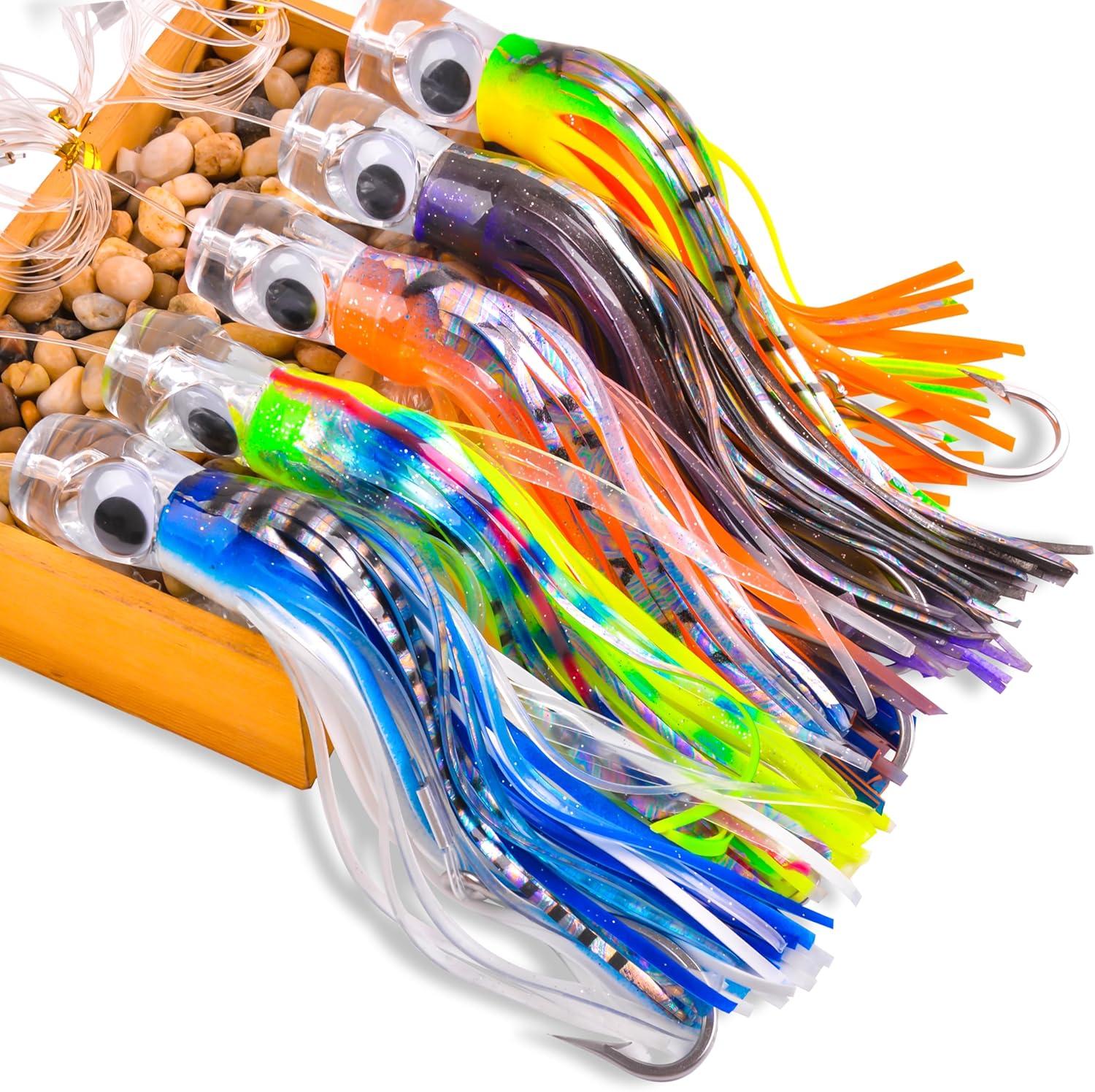 imageSaltwater Fishing Lures 69inch Trolling Lures for Marlin Mahi Tuna Dolphin Shark Big Game Deep Sea Fishing Baits Squid Skirts Rigged Hooks Ocean Gear TackleOrange1pcs