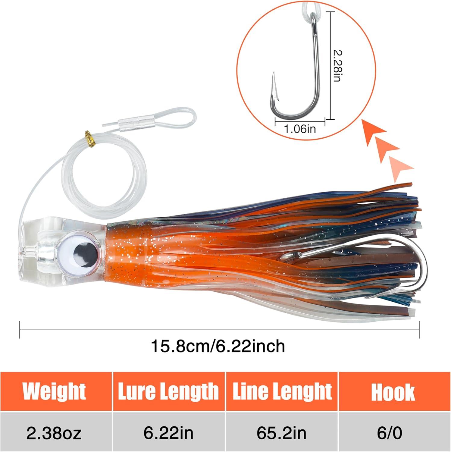 imageSaltwater Fishing Lures 69inch Trolling Lures for Marlin Mahi Tuna Dolphin Shark Big Game Deep Sea Fishing Baits Squid Skirts Rigged Hooks Ocean Gear TackleOrange1pcs