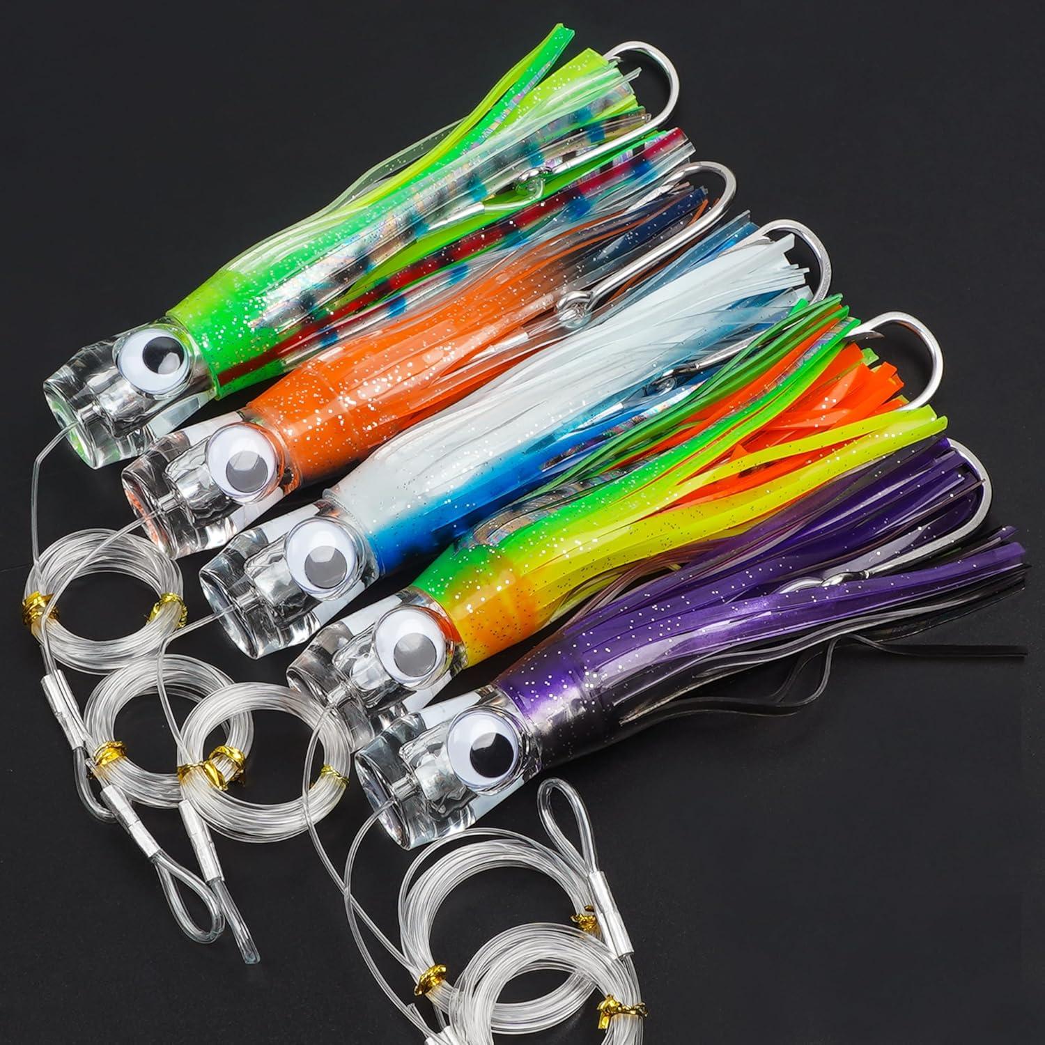 imageSaltwater Fishing Lures 69inch Trolling Lures for Marlin Mahi Tuna Dolphin Shark Big Game Deep Sea Fishing Baits Squid Skirts Rigged Hooks Ocean Gear TackleBlue1pcs