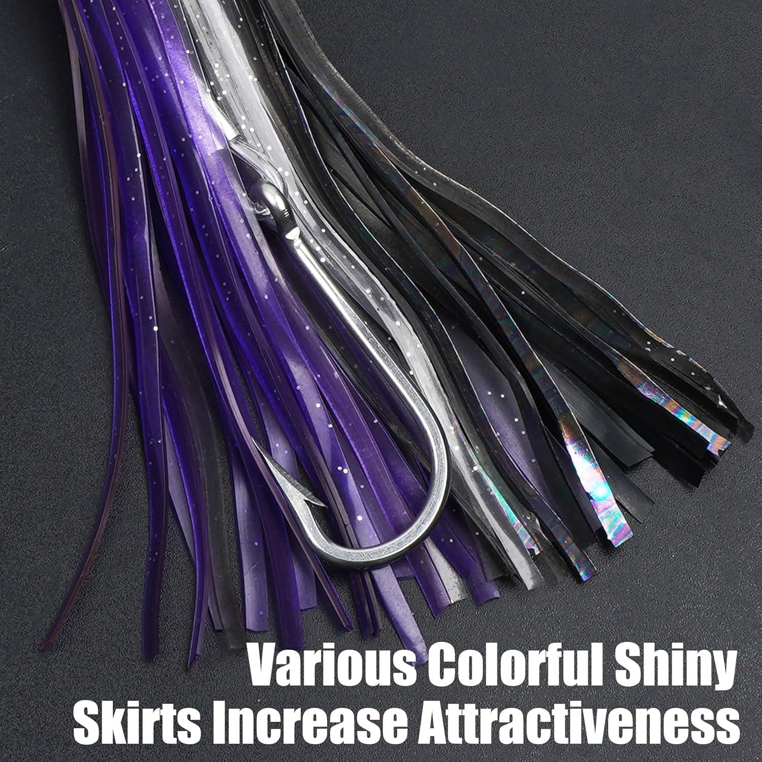 imageSaltwater Fishing Lures 69inch Trolling Lures for Marlin Mahi Tuna Dolphin Shark Big Game Deep Sea Fishing Baits Squid Skirts Rigged Hooks Ocean Gear TacklePurple1pcs