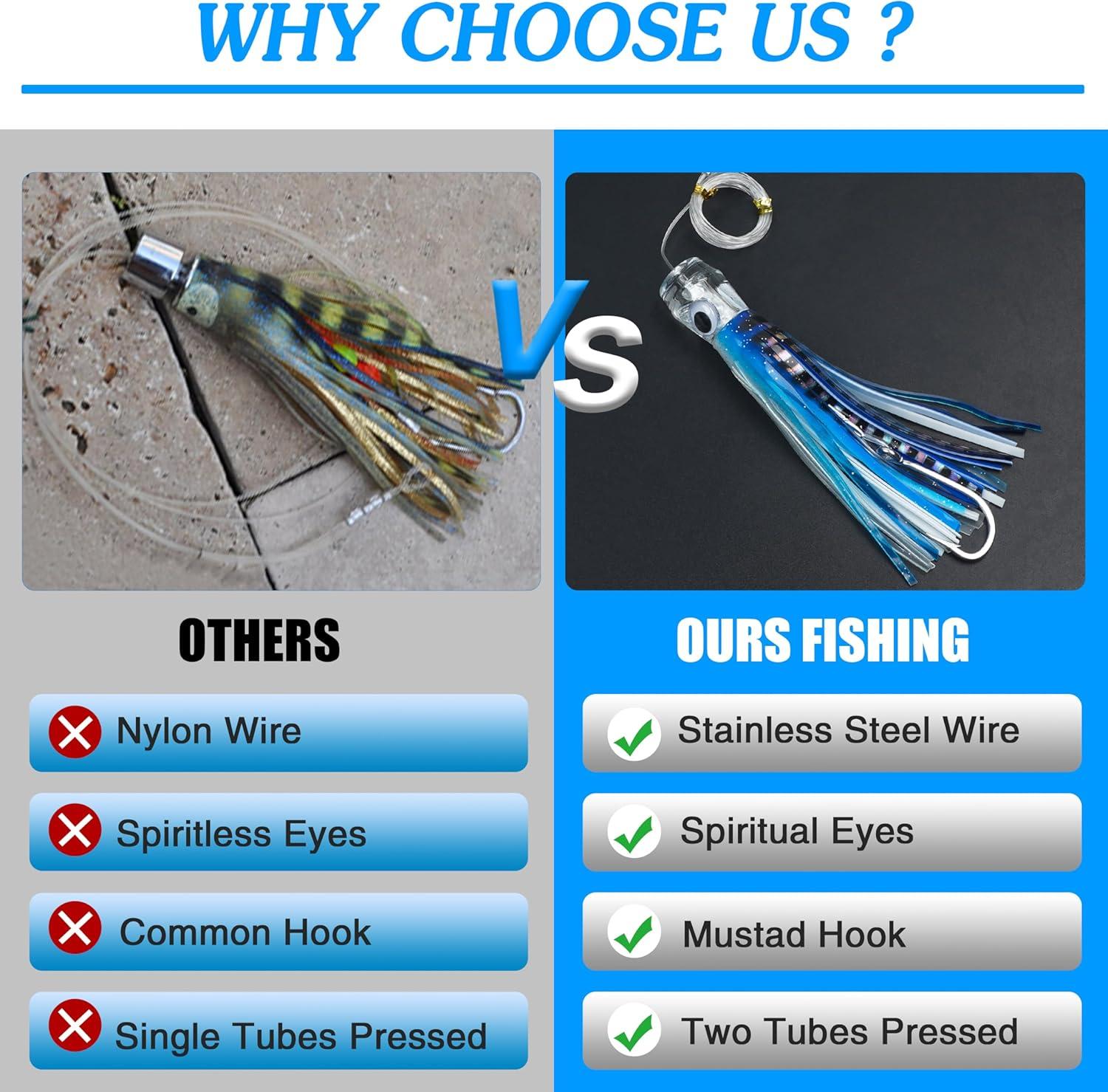 imageSaltwater Fishing Lures 69inch Trolling Lures for Marlin Mahi Tuna Dolphin Shark Big Game Deep Sea Fishing Baits Squid Skirts Rigged Hooks Ocean Gear TackleBlue1pcs