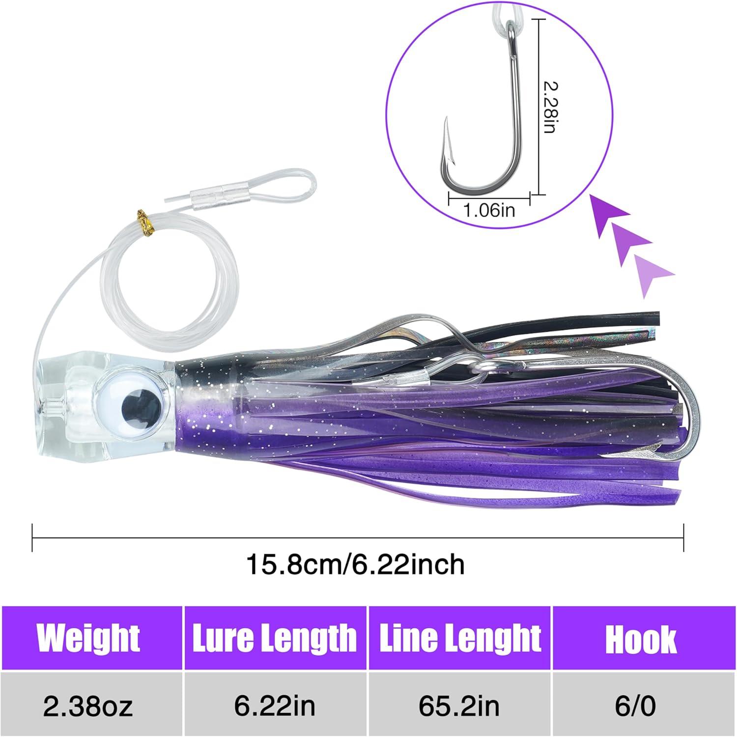 imageSaltwater Fishing Lures 69inch Trolling Lures for Marlin Mahi Tuna Dolphin Shark Big Game Deep Sea Fishing Baits Squid Skirts Rigged Hooks Ocean Gear TacklePurple1pcs