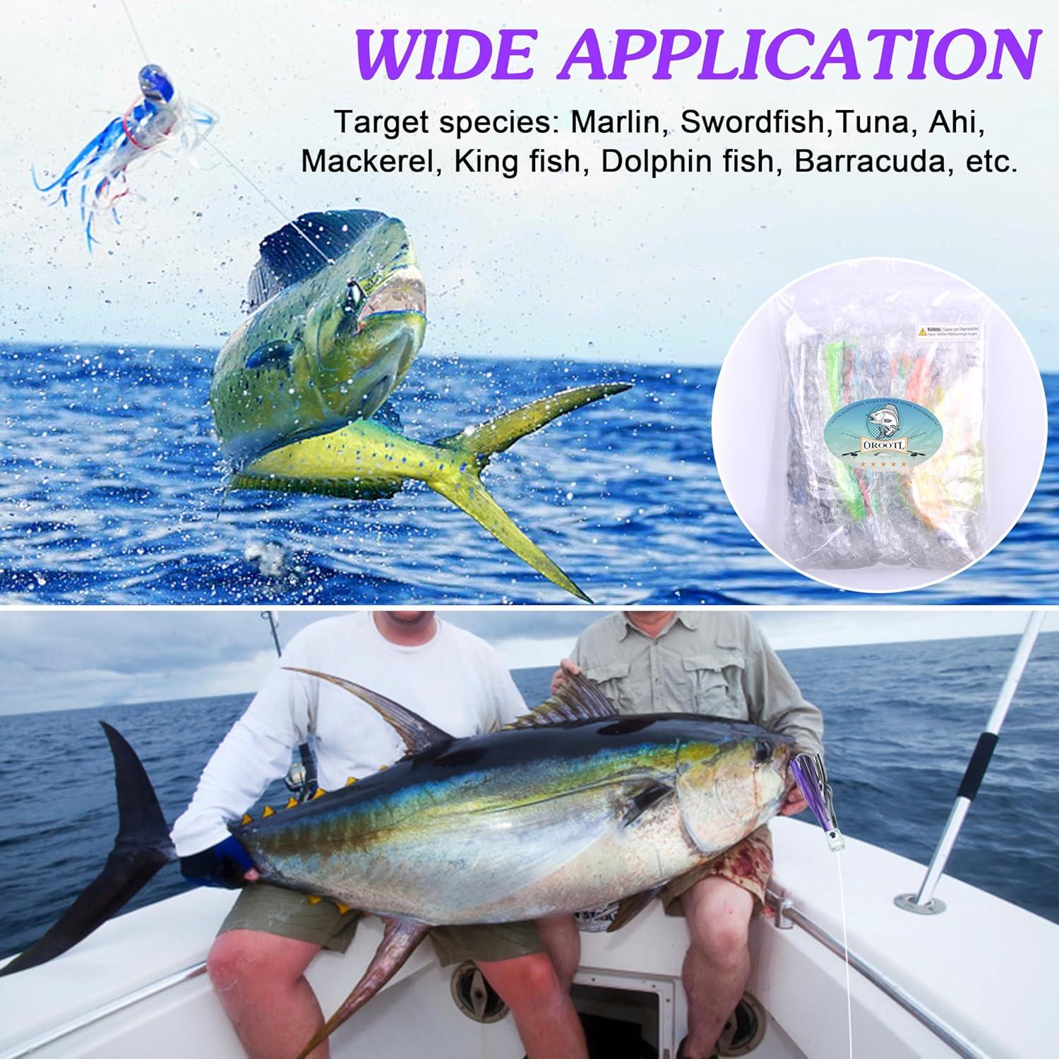imageSaltwater Fishing Lures 69inch Trolling Lures for Marlin Mahi Tuna Dolphin Shark Big Game Deep Sea Fishing Baits Squid Skirts Rigged Hooks Ocean Gear TacklePurple1pcs