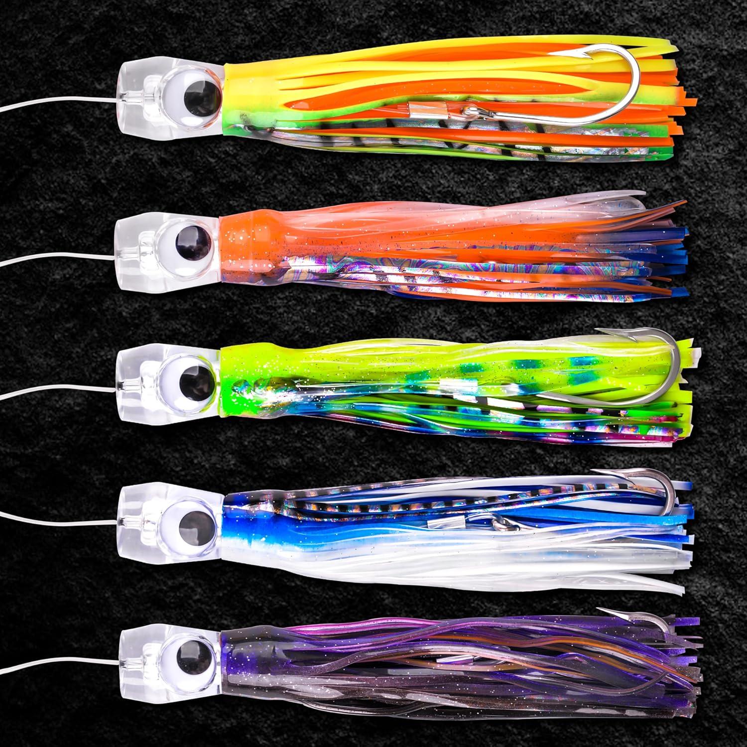 imageSaltwater Fishing Lures 69inch Trolling Lures for Marlin Mahi Tuna Dolphin Shark Big Game Deep Sea Fishing Baits Squid Skirts Rigged Hooks Ocean Gear TackleBlue1pcs
