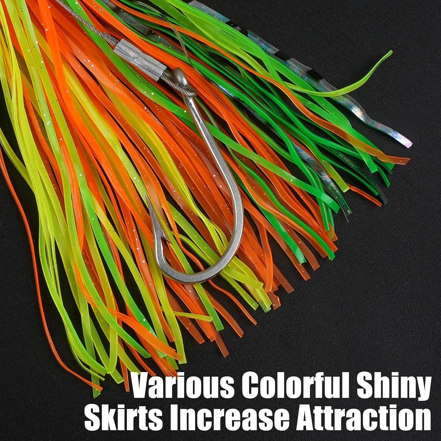 imageSaltwater Fishing Lures 69inch Trolling Lures for Marlin Mahi Tuna Dolphin Shark Big Game Deep Sea Fishing Baits Squid Skirts Rigged Hooks Ocean Gear Tackle6pcs with bag