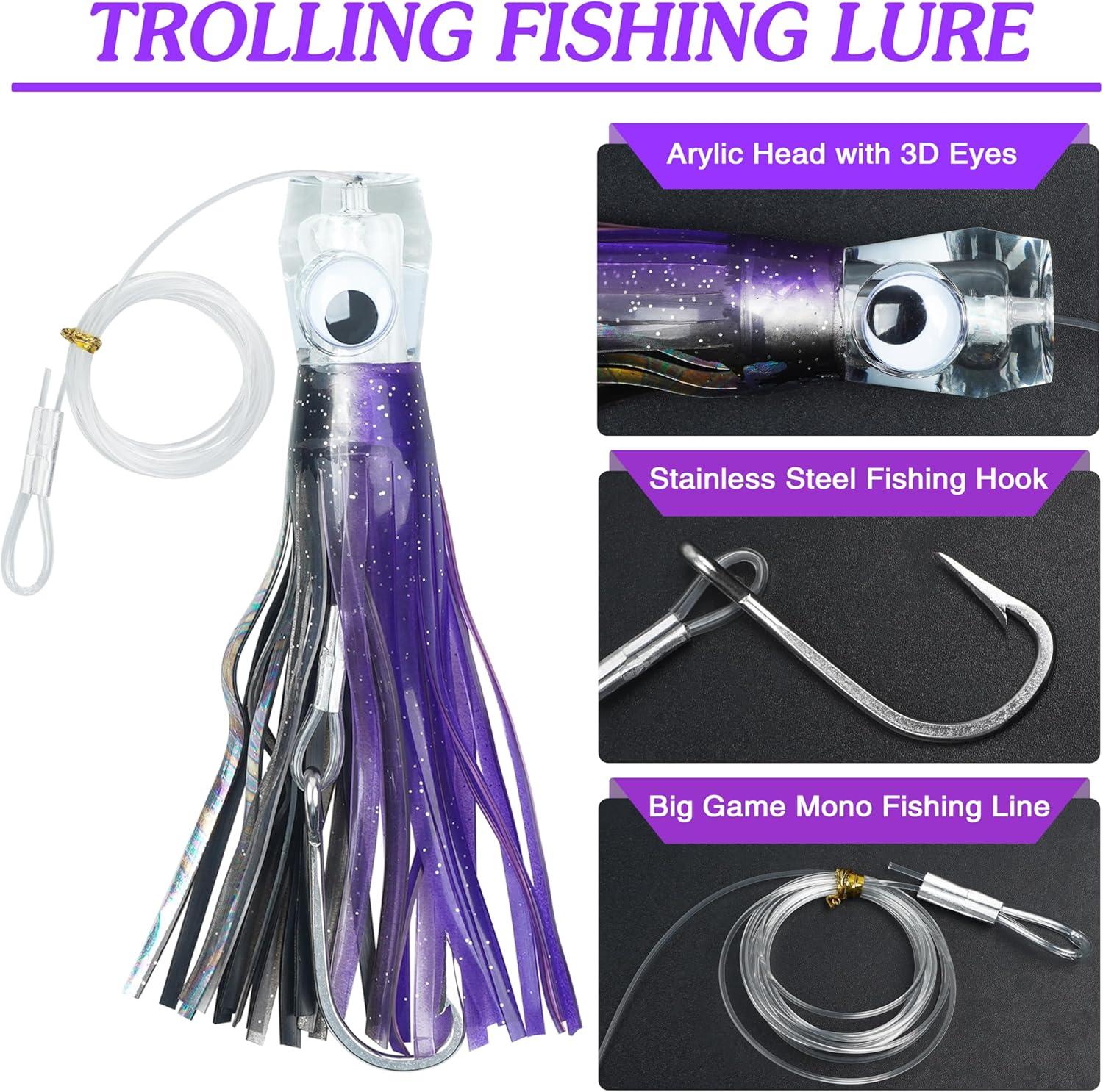 imageSaltwater Fishing Lures 69inch Trolling Lures for Marlin Mahi Tuna Dolphin Shark Big Game Deep Sea Fishing Baits Squid Skirts Rigged Hooks Ocean Gear TacklePurple1pcs