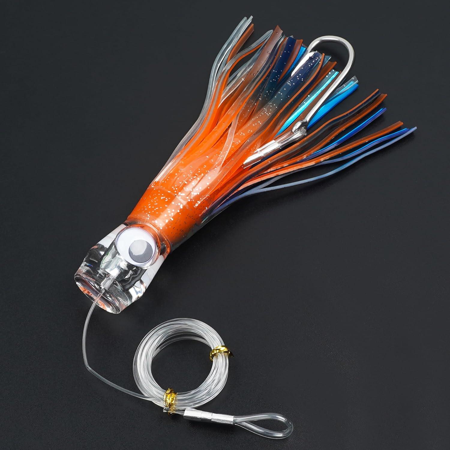 imageSaltwater Fishing Lures 69inch Trolling Lures for Marlin Mahi Tuna Dolphin Shark Big Game Deep Sea Fishing Baits Squid Skirts Rigged Hooks Ocean Gear TackleOrange1pcs