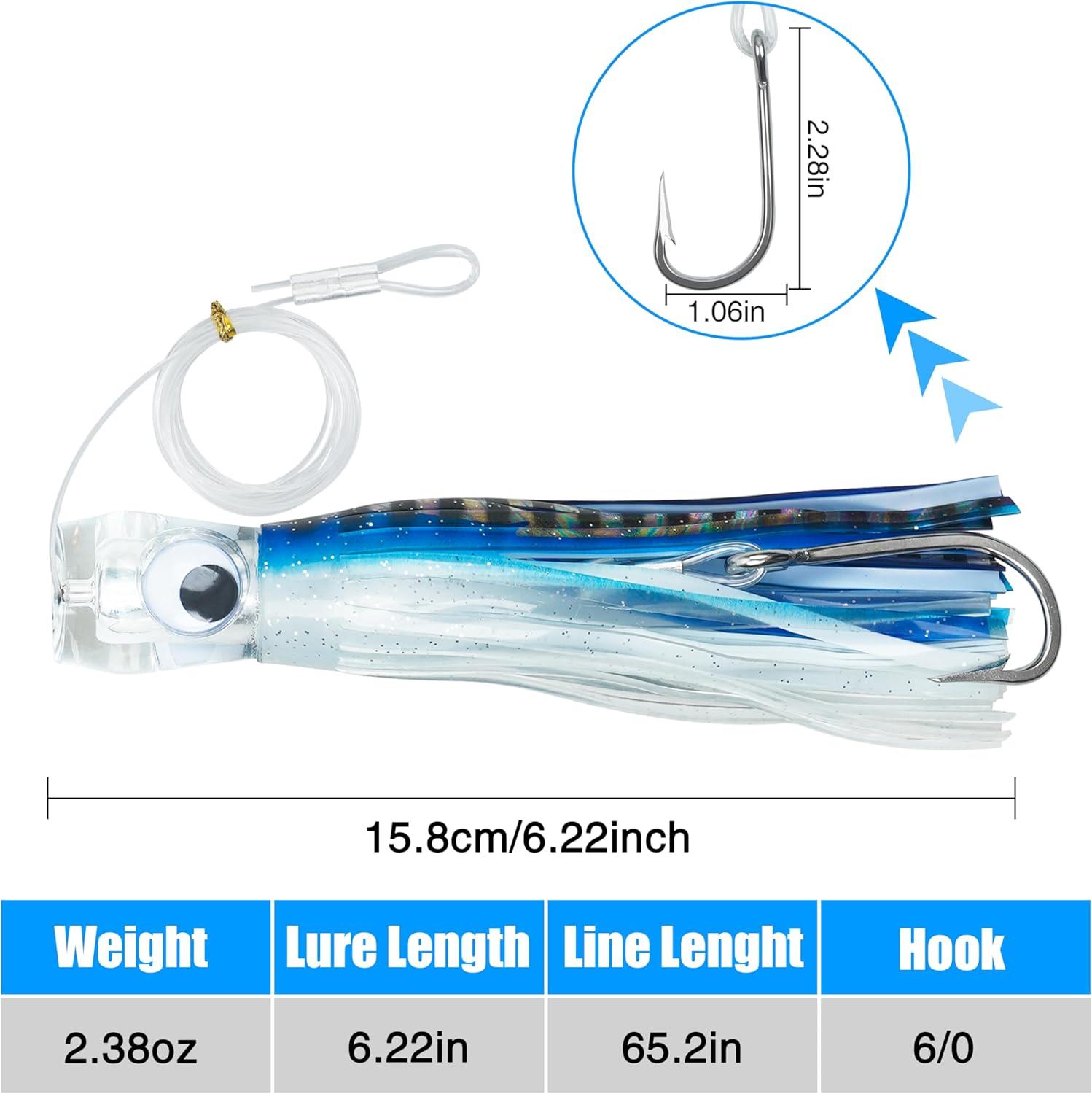 imageSaltwater Fishing Lures 69inch Trolling Lures for Marlin Mahi Tuna Dolphin Shark Big Game Deep Sea Fishing Baits Squid Skirts Rigged Hooks Ocean Gear TackleBlue1pcs