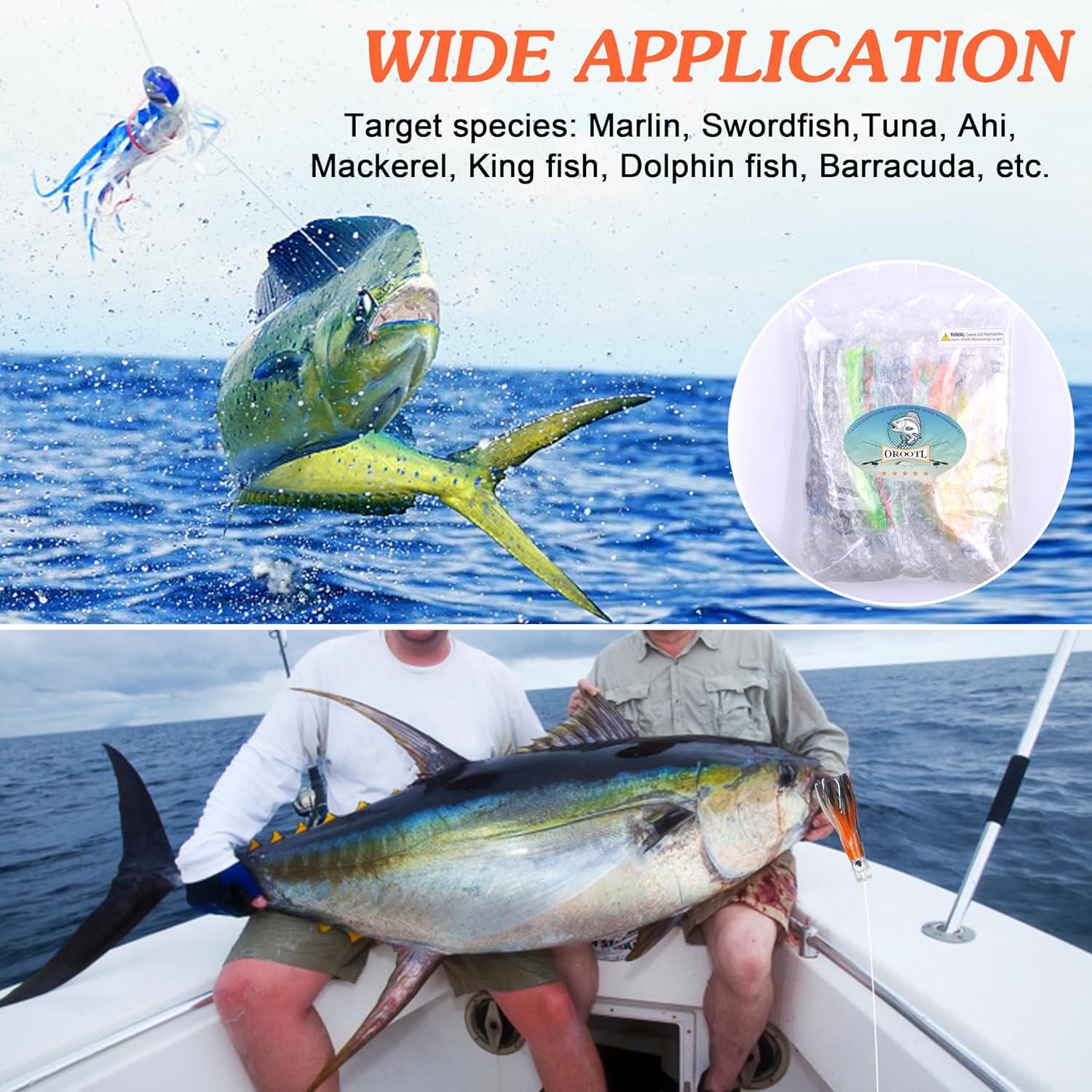 imageSaltwater Fishing Lures 69inch Trolling Lures for Marlin Mahi Tuna Dolphin Shark Big Game Deep Sea Fishing Baits Squid Skirts Rigged Hooks Ocean Gear TackleOrange1pcs