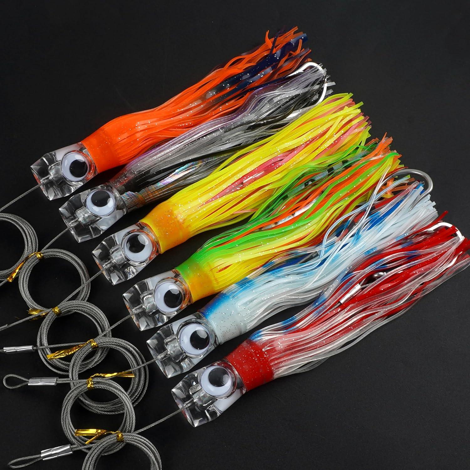 imageSaltwater Fishing Lures 69inch Trolling Lures for Marlin Mahi Tuna Dolphin Shark Big Game Deep Sea Fishing Baits Squid Skirts Rigged Hooks Ocean Gear Tackle6pcs with bag