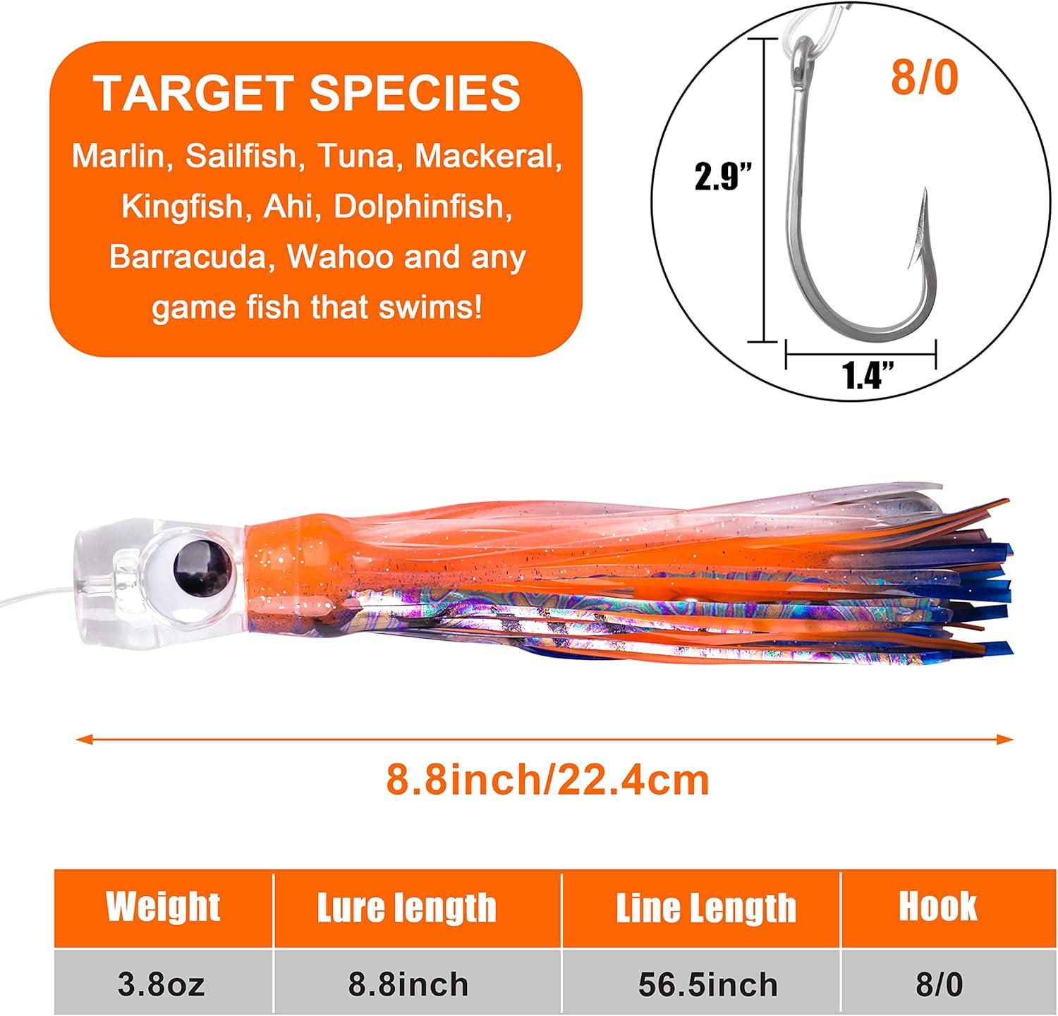 imageSaltwater Fishing Lures 69inch Trolling Lures for Marlin Mahi Tuna Dolphin Shark Big Game Deep Sea Fishing Baits Squid Skirts Rigged Hooks Ocean Gear TackleOrange1pcs