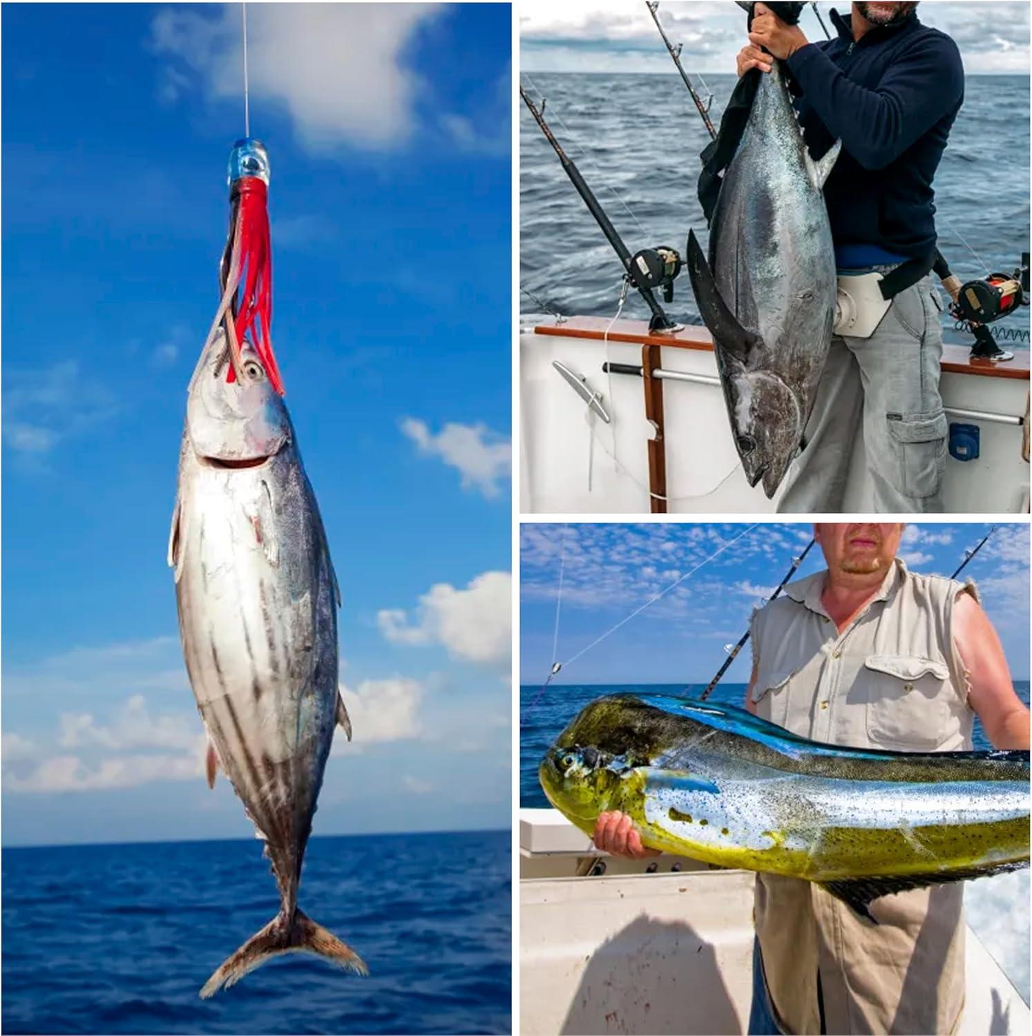 imageSaltwater Fishing Lures 69inch Trolling Lures for Marlin Mahi Tuna Dolphin Shark Big Game Deep Sea Fishing Baits Squid Skirts Rigged Hooks Ocean Gear Tackle6pcs with bag