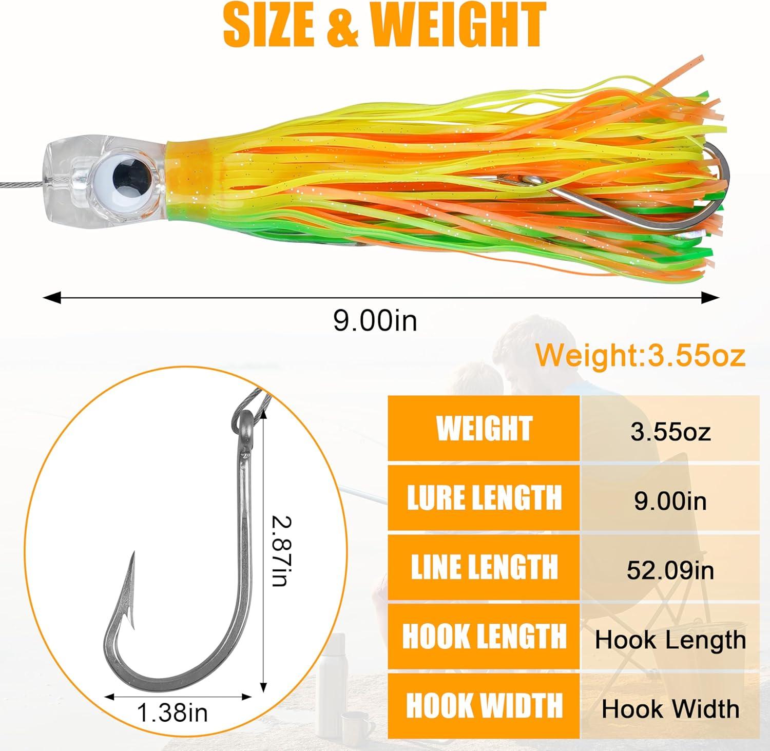 imageSaltwater Fishing Lures 69inch Trolling Lures for Marlin Mahi Tuna Dolphin Shark Big Game Deep Sea Fishing Baits Squid Skirts Rigged Hooks Ocean Gear Tackle6pcs with bag