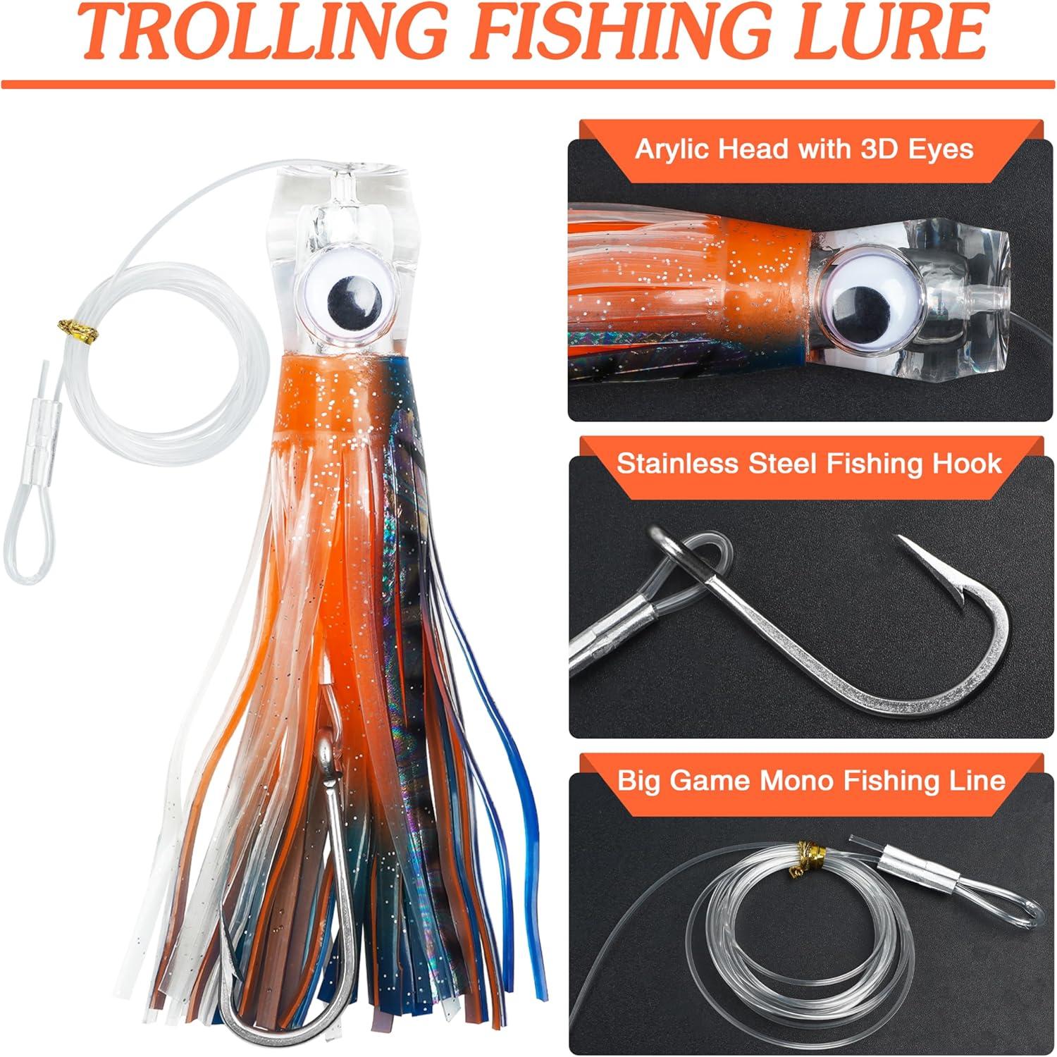 imageSaltwater Fishing Lures 69inch Trolling Lures for Marlin Mahi Tuna Dolphin Shark Big Game Deep Sea Fishing Baits Squid Skirts Rigged Hooks Ocean Gear TackleOrange1pcs
