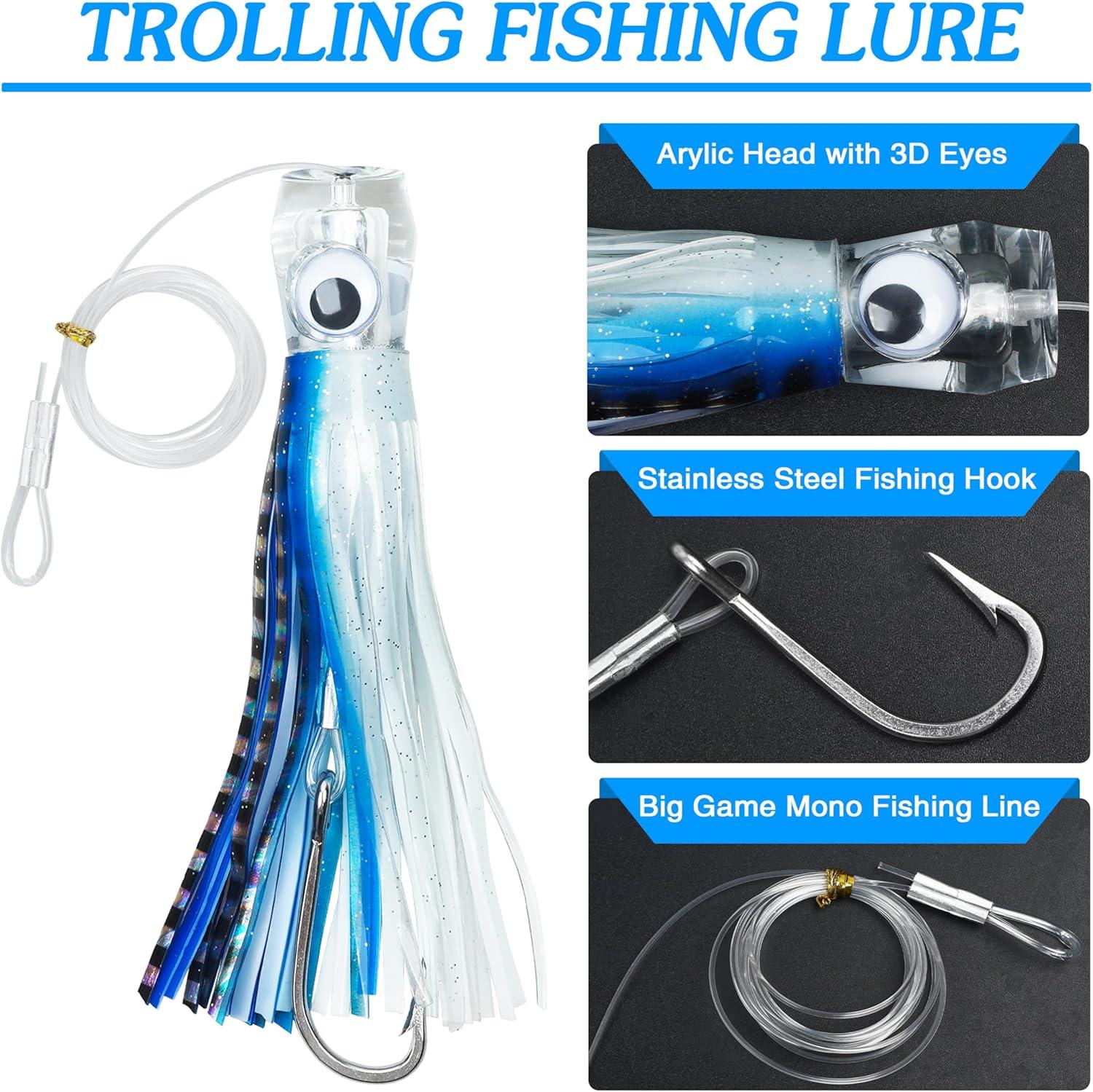 imageSaltwater Fishing Lures 69inch Trolling Lures for Marlin Mahi Tuna Dolphin Shark Big Game Deep Sea Fishing Baits Squid Skirts Rigged Hooks Ocean Gear TackleBlue1pcs