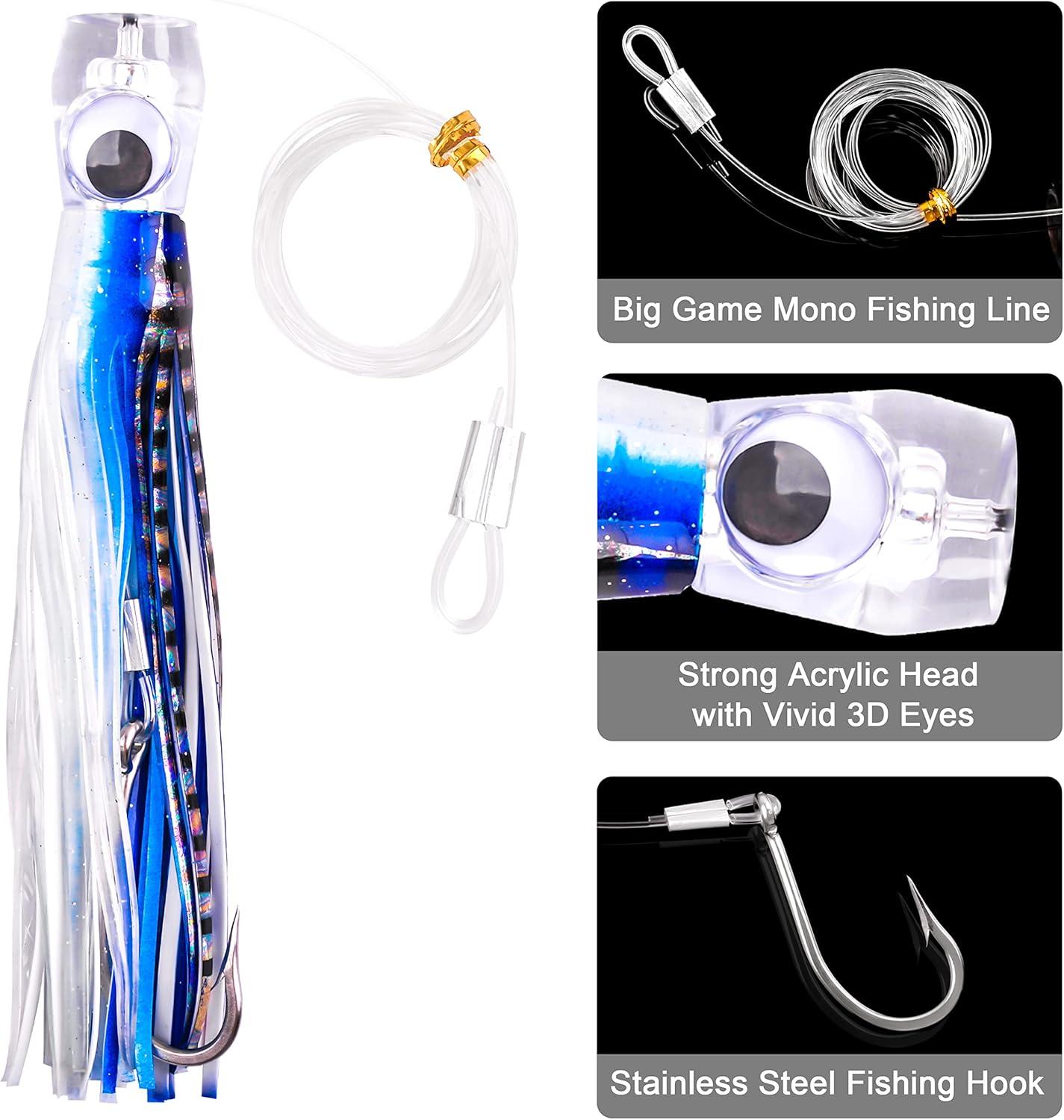 imageSaltwater Fishing Lures 69inch Trolling Lures for Marlin Mahi Tuna Dolphin Shark Big Game Deep Sea Fishing Baits Squid Skirts Rigged Hooks Ocean Gear TackleBlue1pcs