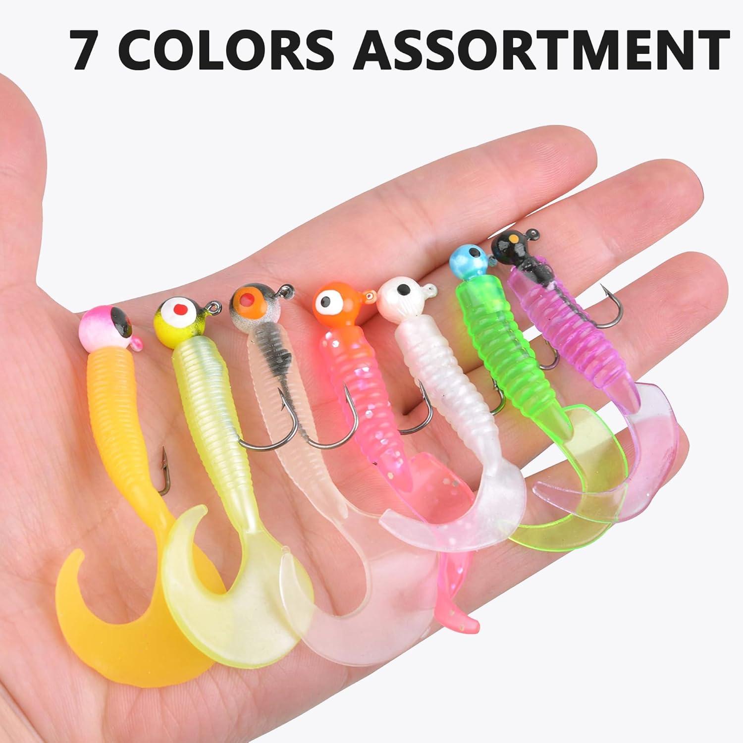 imageSoft Fishing Lures Jig Head Hooks Kit Crappie Jigs Lures Kit Mixed Curly Grub Lures Tube Baits Soft Plastic Swimbaits for Bass Trout Panfish Saltwater Freshwater Fishing17pcs
