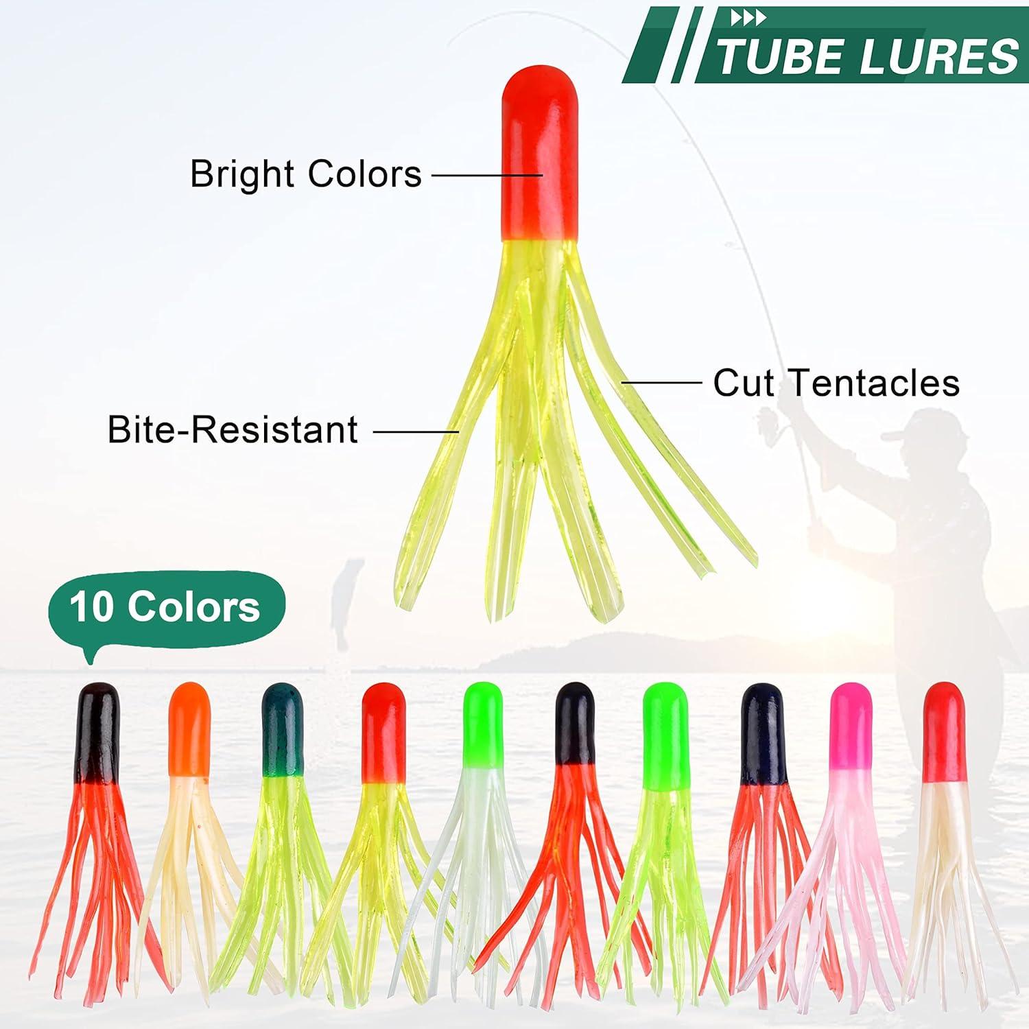 imageSoft Fishing Lures Jig Head Hooks Kit Crappie Jigs Lures Kit Mixed Curly Grub Lures Tube Baits Soft Plastic Swimbaits for Bass Trout Panfish Saltwater Freshwater Fishing110pcs