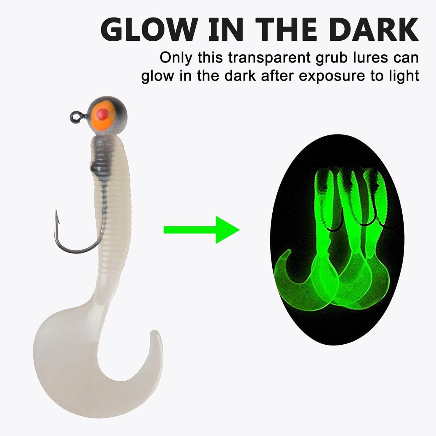 imageSoft Fishing Lures Jig Head Hooks Kit Crappie Jigs Lures Kit Mixed Curly Grub Lures Tube Baits Soft Plastic Swimbaits for Bass Trout Panfish Saltwater Freshwater Fishing17pcs