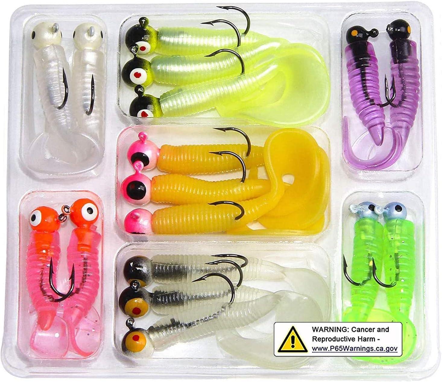 imageSoft Fishing Lures Jig Head Hooks Kit Crappie Jigs Lures Kit Mixed Curly Grub Lures Tube Baits Soft Plastic Swimbaits for Bass Trout Panfish Saltwater Freshwater Fishing17pcs