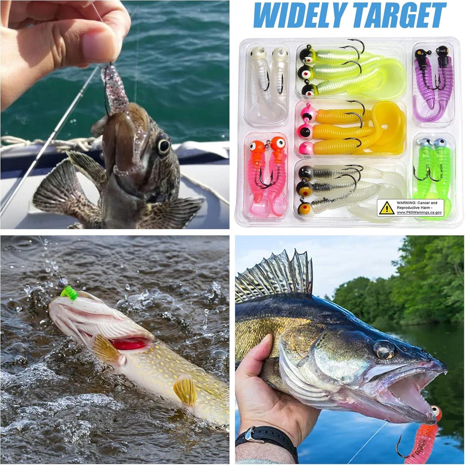 imageSoft Fishing Lures Jig Head Hooks Kit Crappie Jigs Lures Kit Mixed Curly Grub Lures Tube Baits Soft Plastic Swimbaits for Bass Trout Panfish Saltwater Freshwater Fishing17pcs