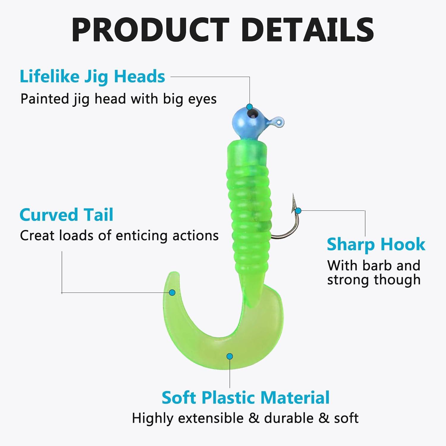 imageSoft Fishing Lures Jig Head Hooks Kit Crappie Jigs Lures Kit Mixed Curly Grub Lures Tube Baits Soft Plastic Swimbaits for Bass Trout Panfish Saltwater Freshwater Fishing17pcs