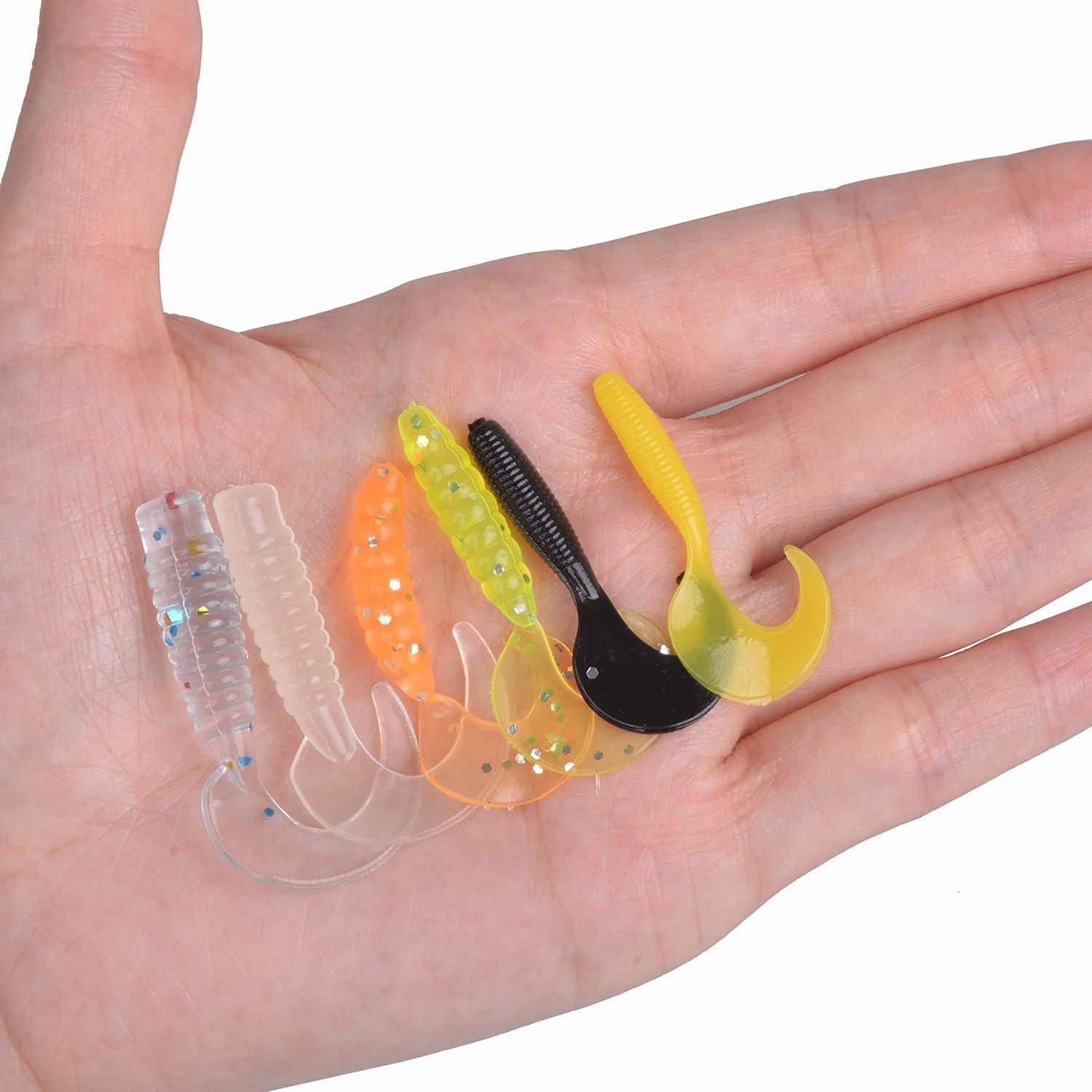 imageSoft Fishing Lures Jig Head Hooks Kit Crappie Jigs Lures Kit Mixed Curly Grub Lures Tube Baits Soft Plastic Swimbaits for Bass Trout Panfish Saltwater Freshwater Fishing48pcs