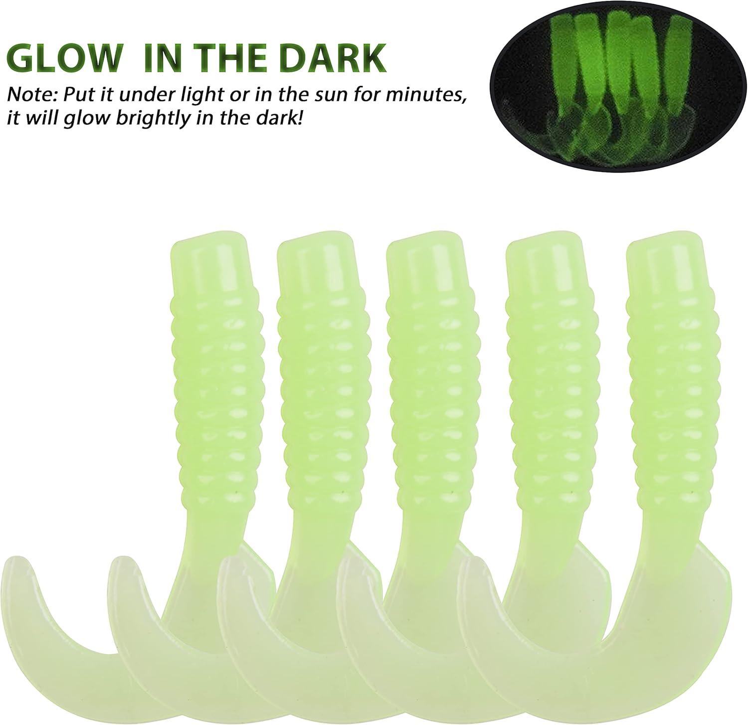 imageSoft Fishing Lures Jig Head Hooks Kit Crappie Jigs Lures Kit Mixed Curly Grub Lures Tube Baits Soft Plastic Swimbaits for Bass Trout Panfish Saltwater Freshwater Fishing48pcs