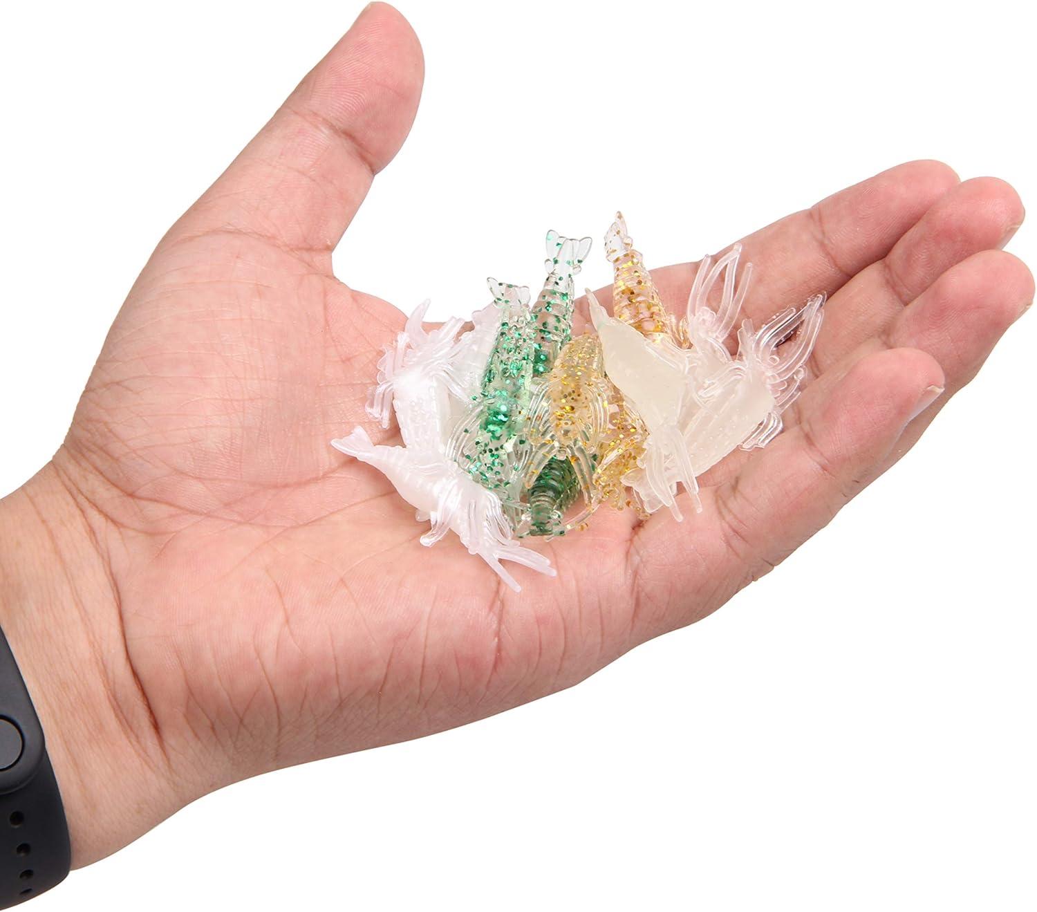 imageSoft Shrimp Lure Baits 20pcs Artificial Shrimp Baits Glow Fishing Lures 5cm Silicone Prawn Shrimps Kit for Bass Crappie Walleye Trout Saltwater Freshwater FishingWhite